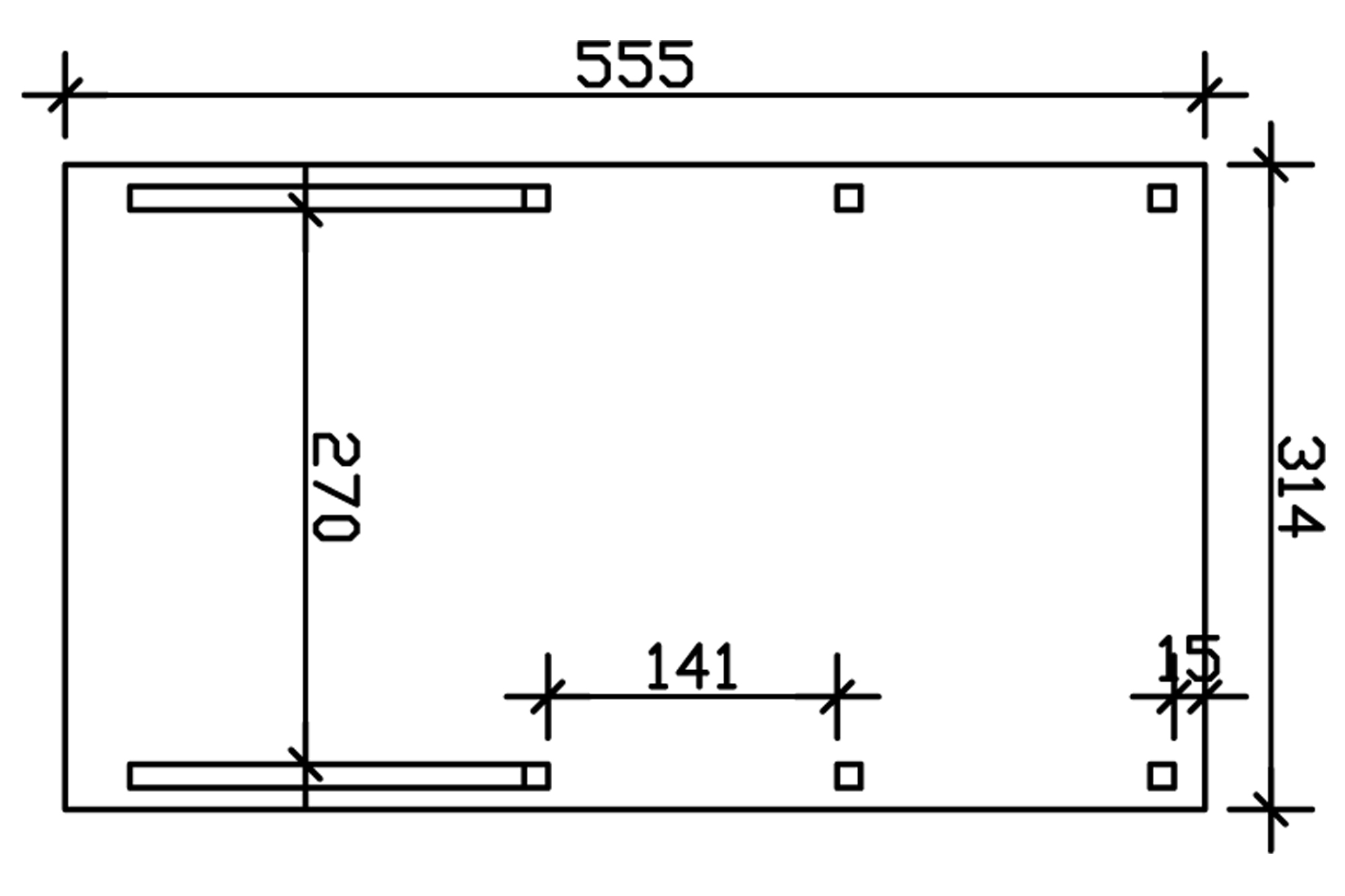 Grafik (Grundriss): Carport Friesland 314 x 555 cm mit 2 Einfahrtsbögen