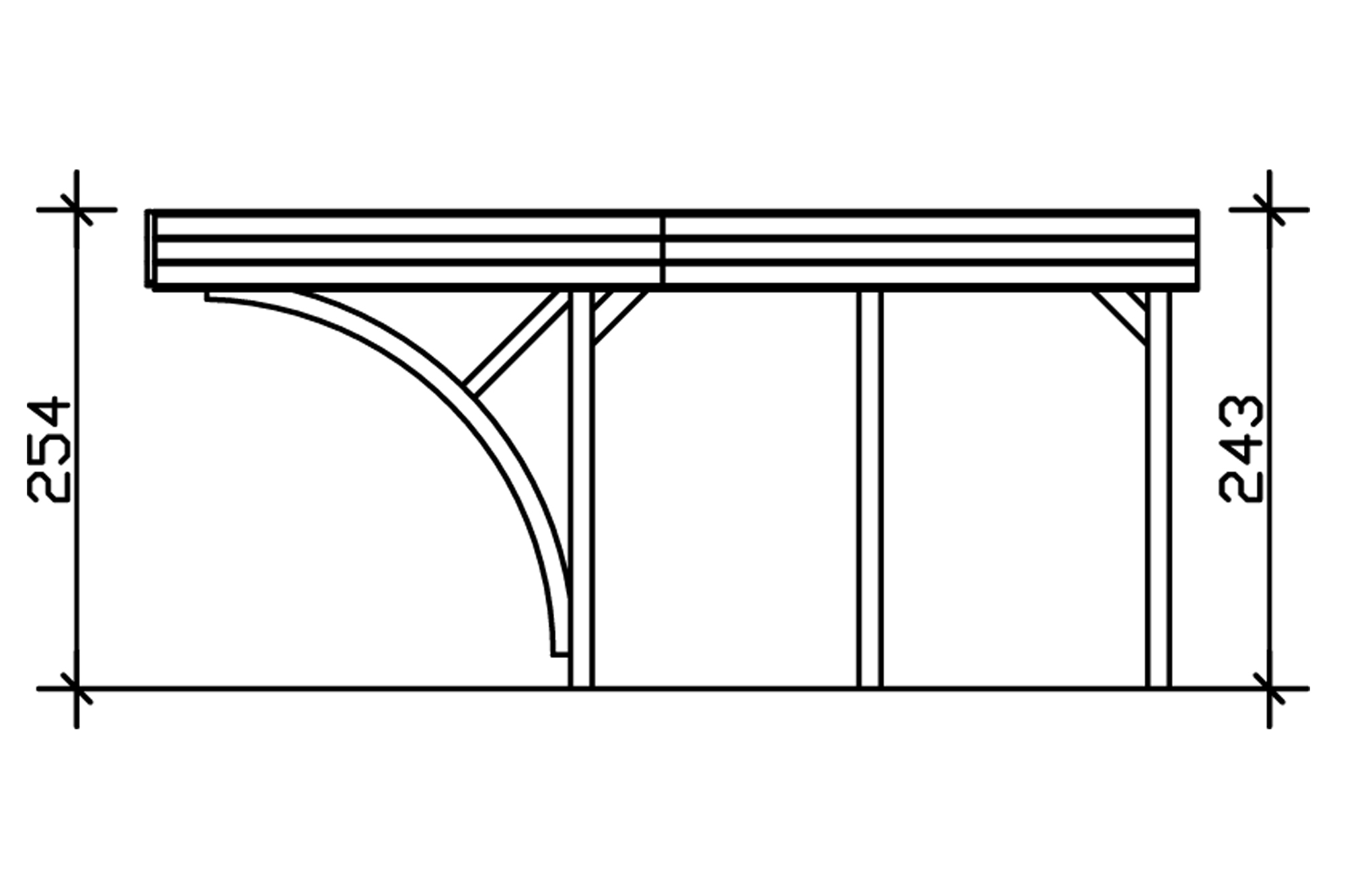Grafik (Schnitt): Carport Friesland 557 x 555 cm mit 2 Einfahrtsbögen