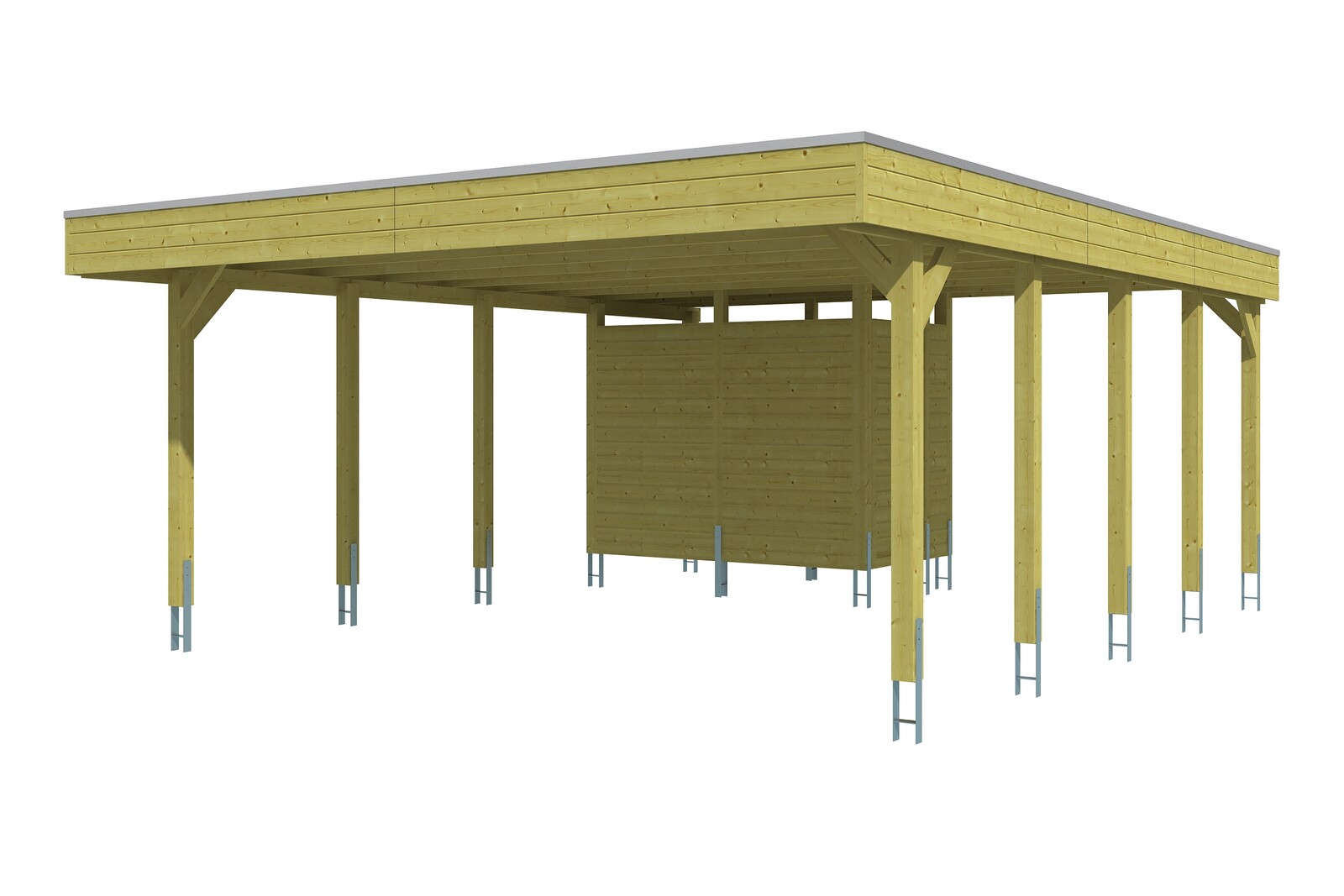 Carport Friesland Set 4 557 x 708 cm, met bergruimte, groen geïmpregneerd, met Aluminium dakplaten