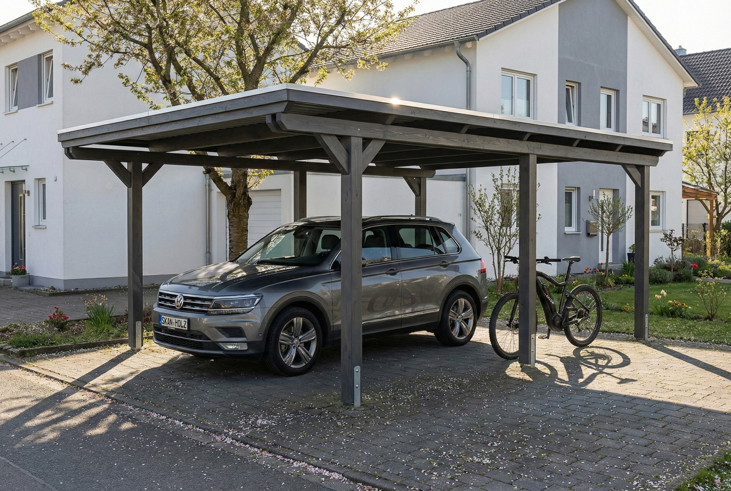 Carport Emsland 402 x 604 cm, stalen dakplaten met anticondensvlies, leigrijs