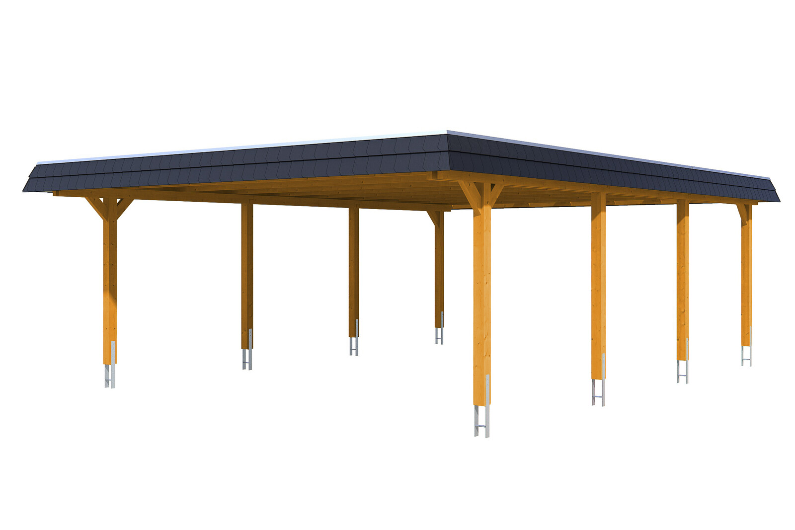 Carport Wendland 630 x 879 cm mit EPDM-Dach, schwarze Blende, eiche hell