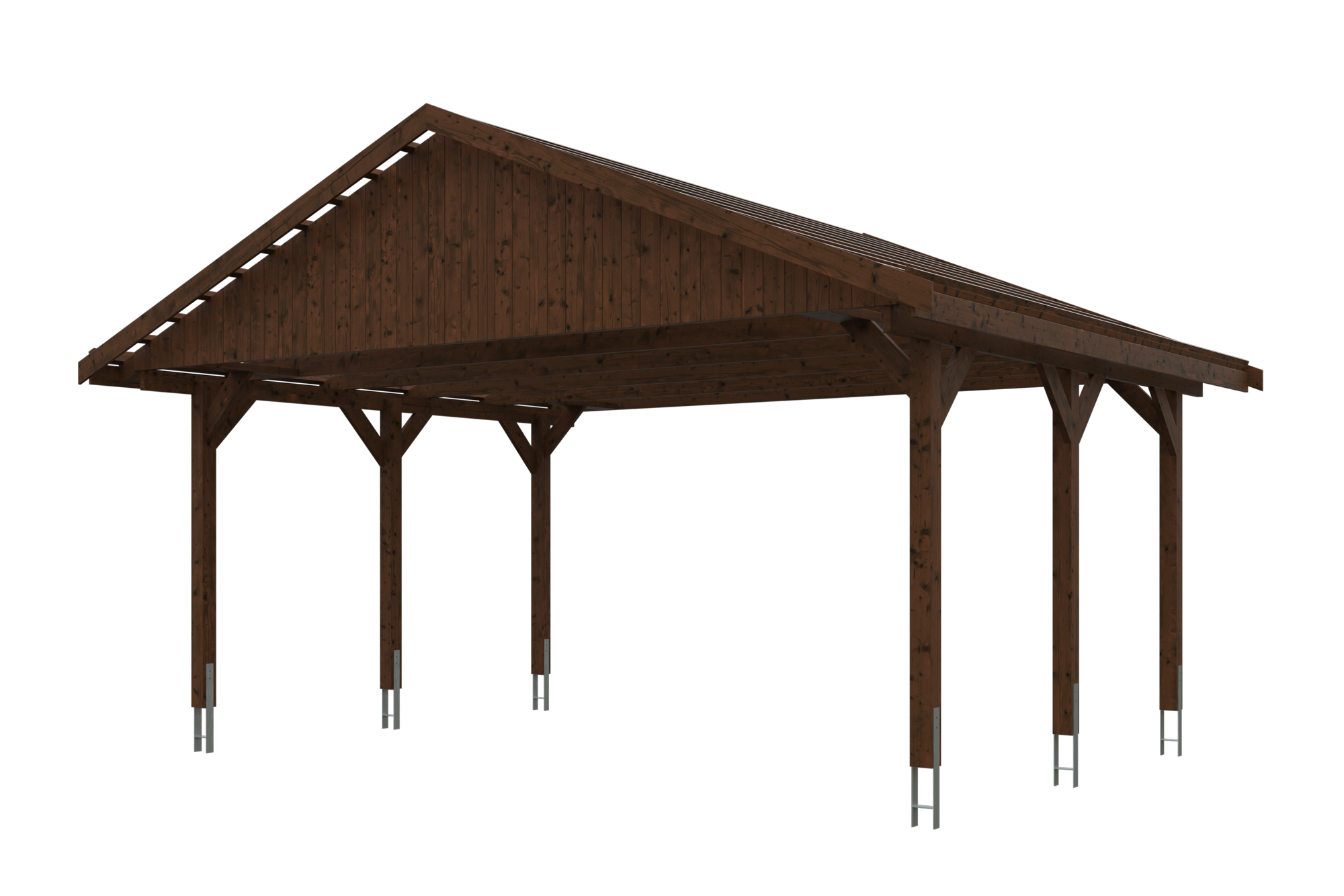 Produktbild: Carport Wallgau 620 x 500 cm, mit Dachlatten, farblich behandelt in nussbaum