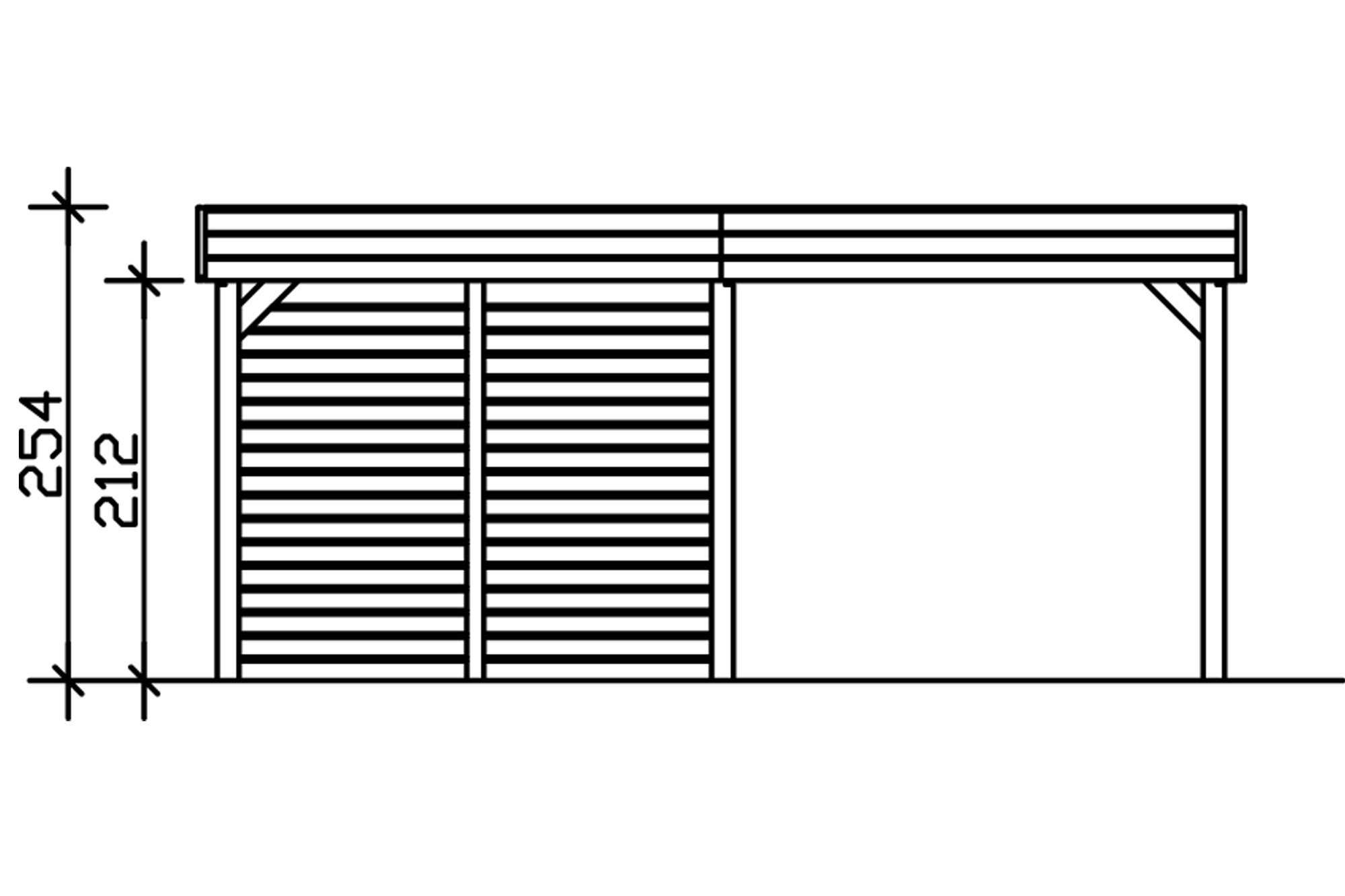 Grafik (Vorderansicht): Carport Friesland 557 x 708 cm mit Abstellraum