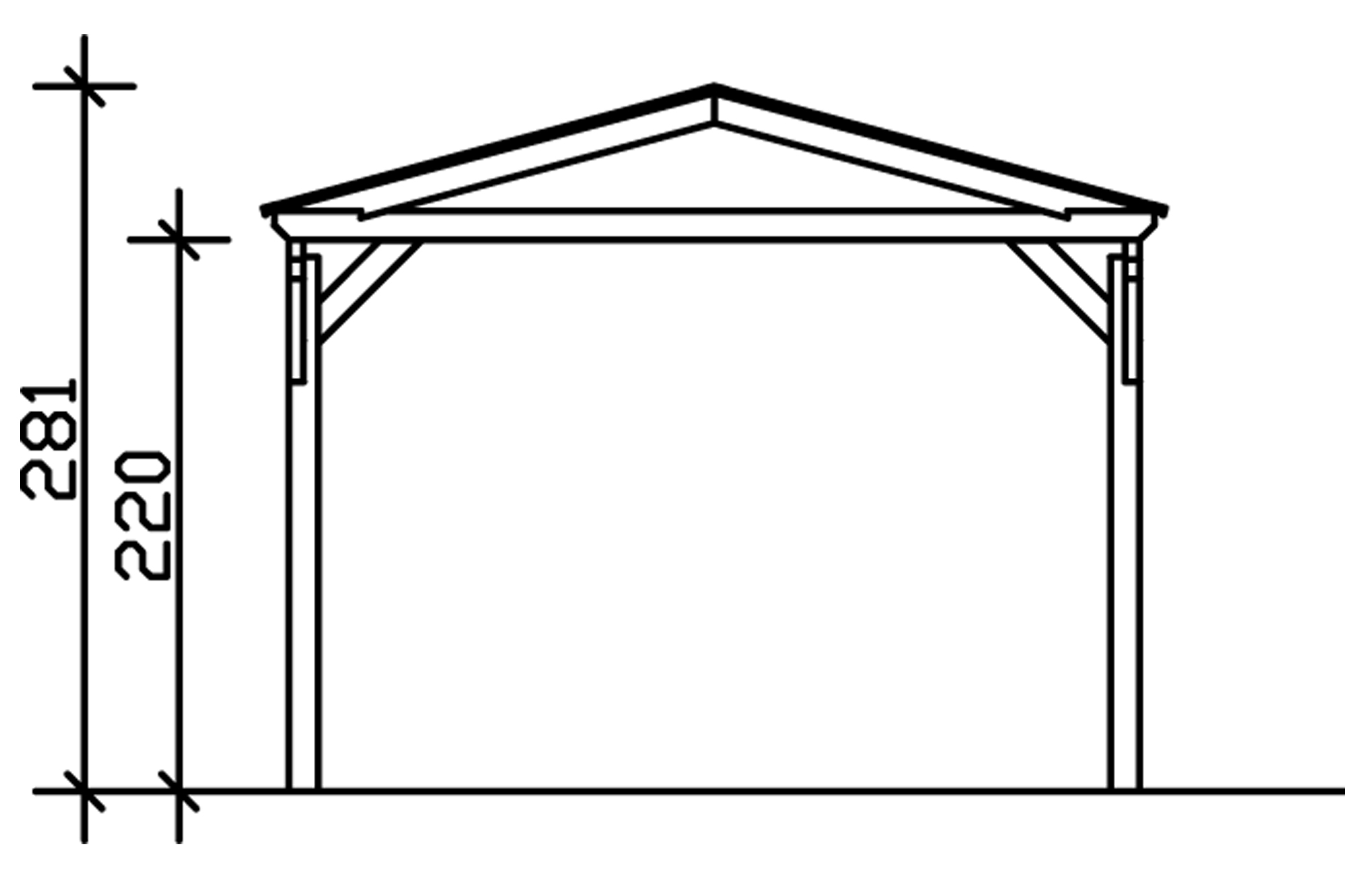 Grafik (Vorderansicht): Carport Westerwald 362 cm Breite