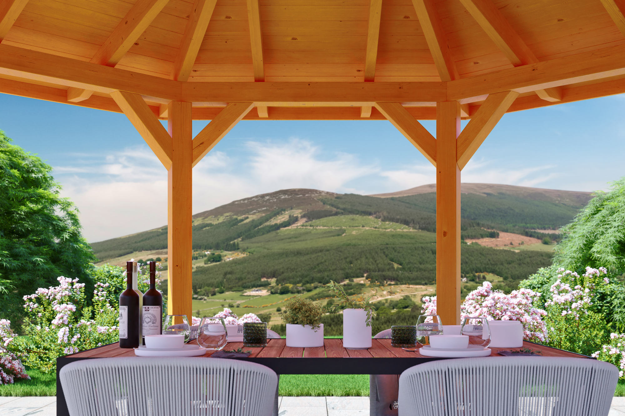 Detailbild: Innenansicht Pavillon Nancy 1, farblich behandelt in eiche hell