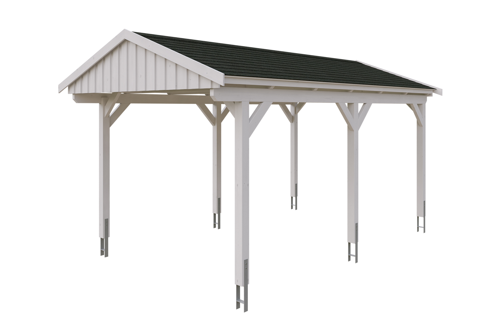 Produktbild: Carport Fichtelberg 317 x 566 cm, farblich behandelt in weiß, mit schwarzen Dachschindeln