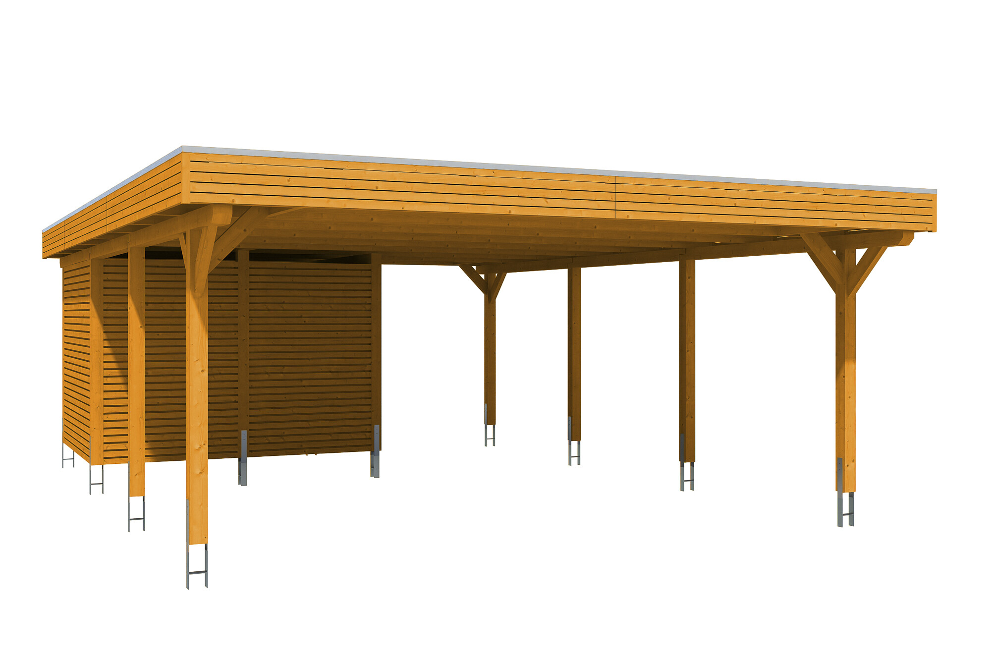 Carport Spessart 611 x 846 cm with storage room, colour pre-treated light oak