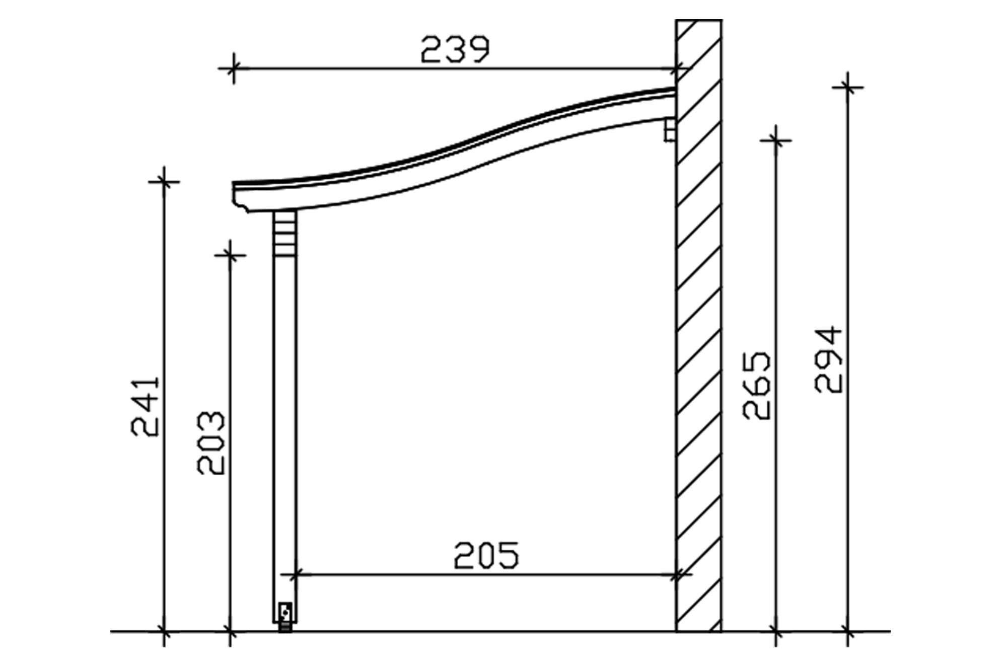 Grafik (Schnitt): Terrassenüberdachung Verona, Tiefe 239 cm