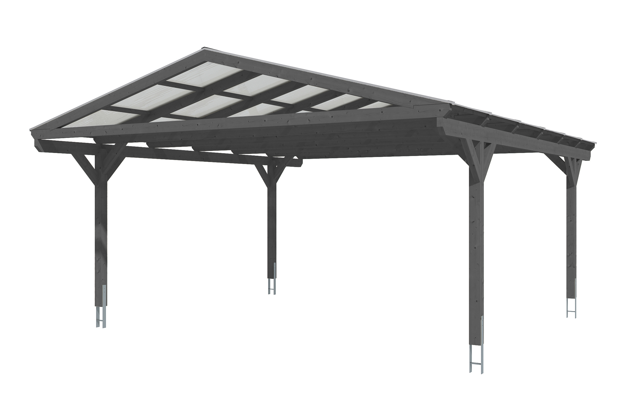 Carport Westerwald 570 x 648 cm, gelakt in leigrijs, met polycarbonaatplaten