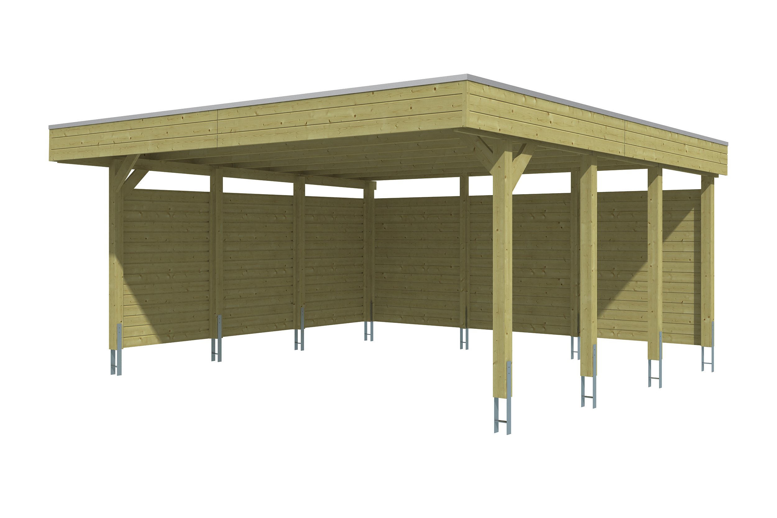 Carport Friesland Set C, 546 x 555 cm, mit Seiten- und Rückwand, grün imprägniert