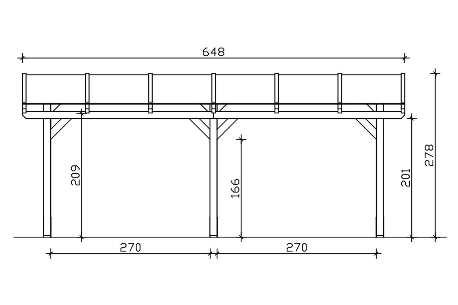 Terrace roof Siena 648 x 400 cm, glulam, untreated