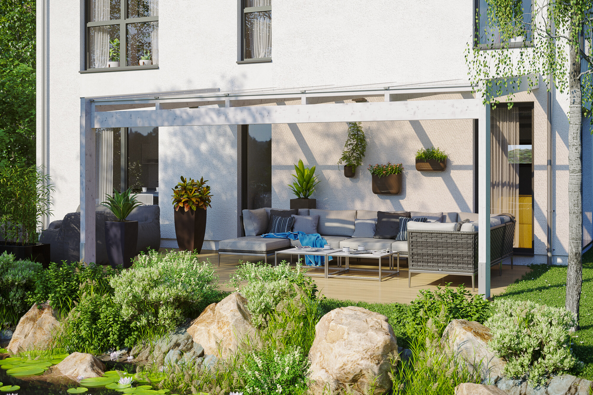 Terrassenüberdachung Novara 557 x 359 cm, Leimholz, weiß