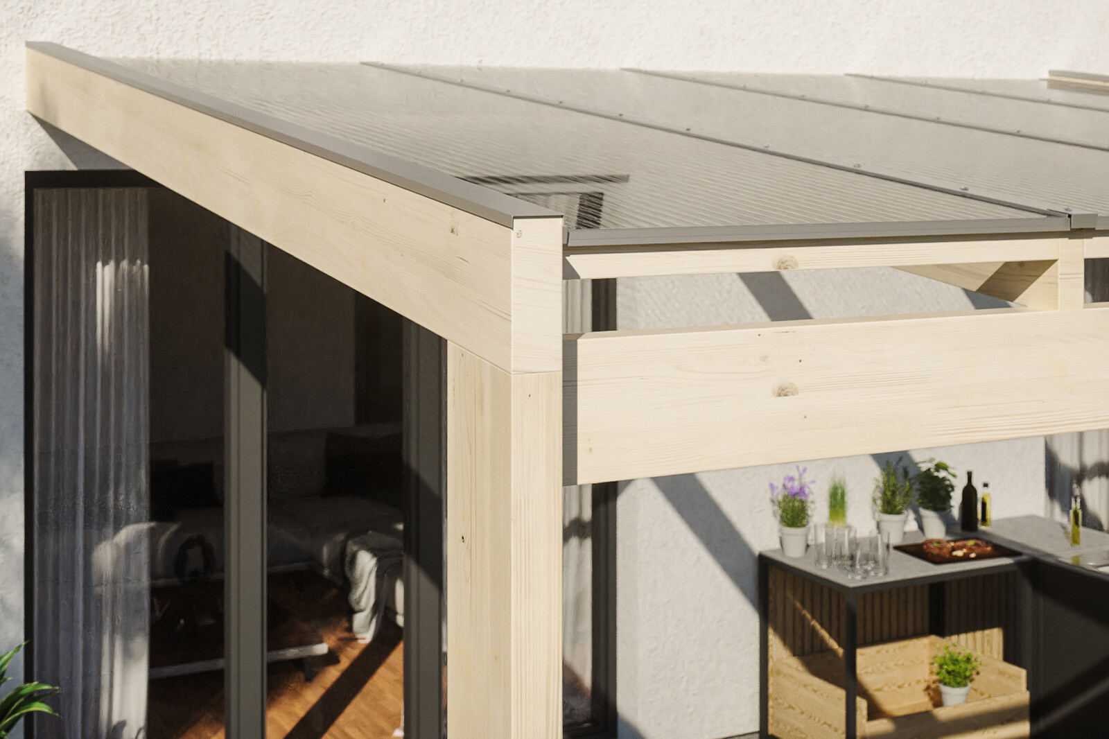 Terrace roof Novara 450 x 259 cm, glulam, untreated