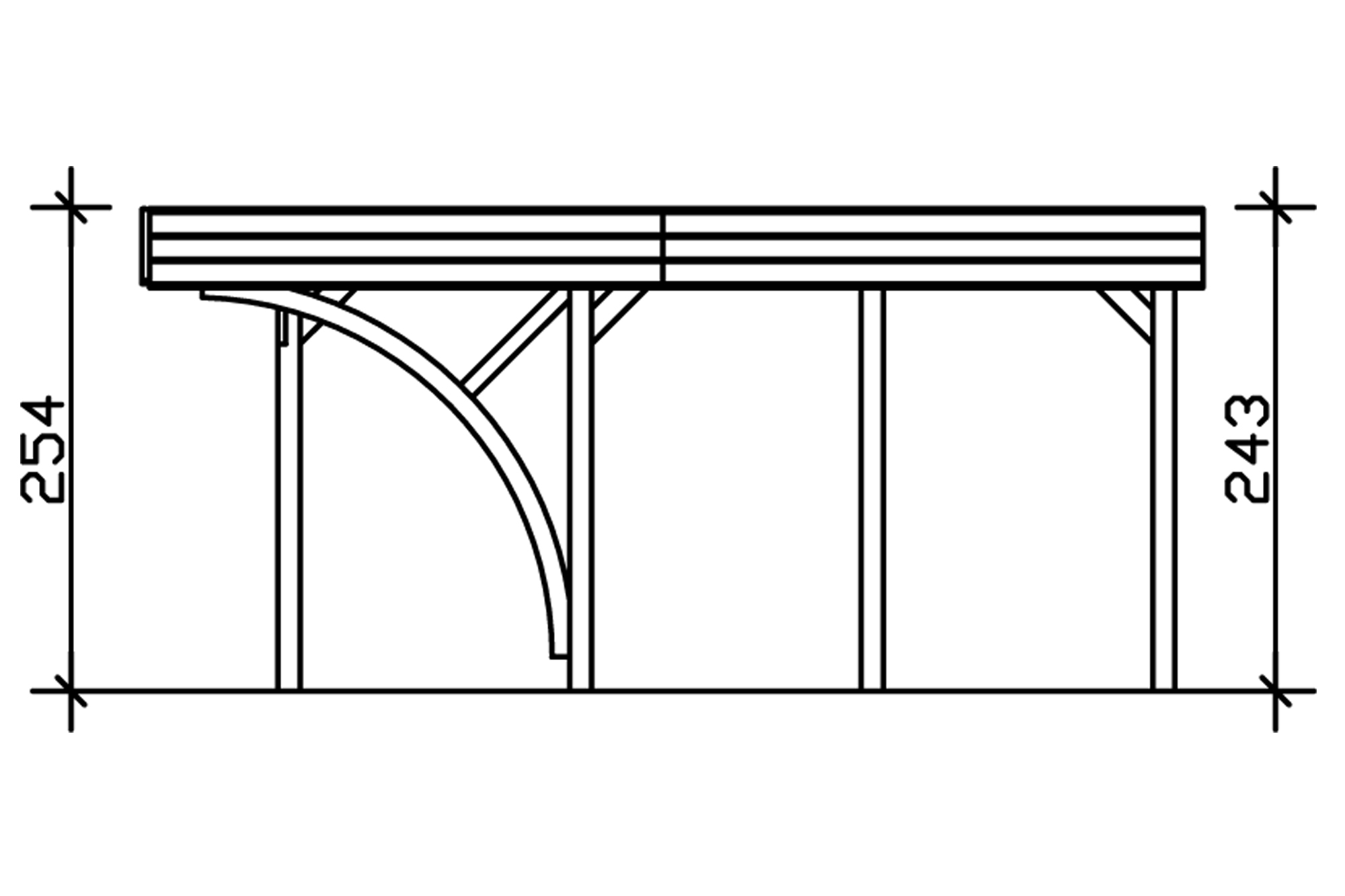 Grafik (Schnitt): Carport Friesland 557 x 555 cm mit 1 Einfahrtsbogen