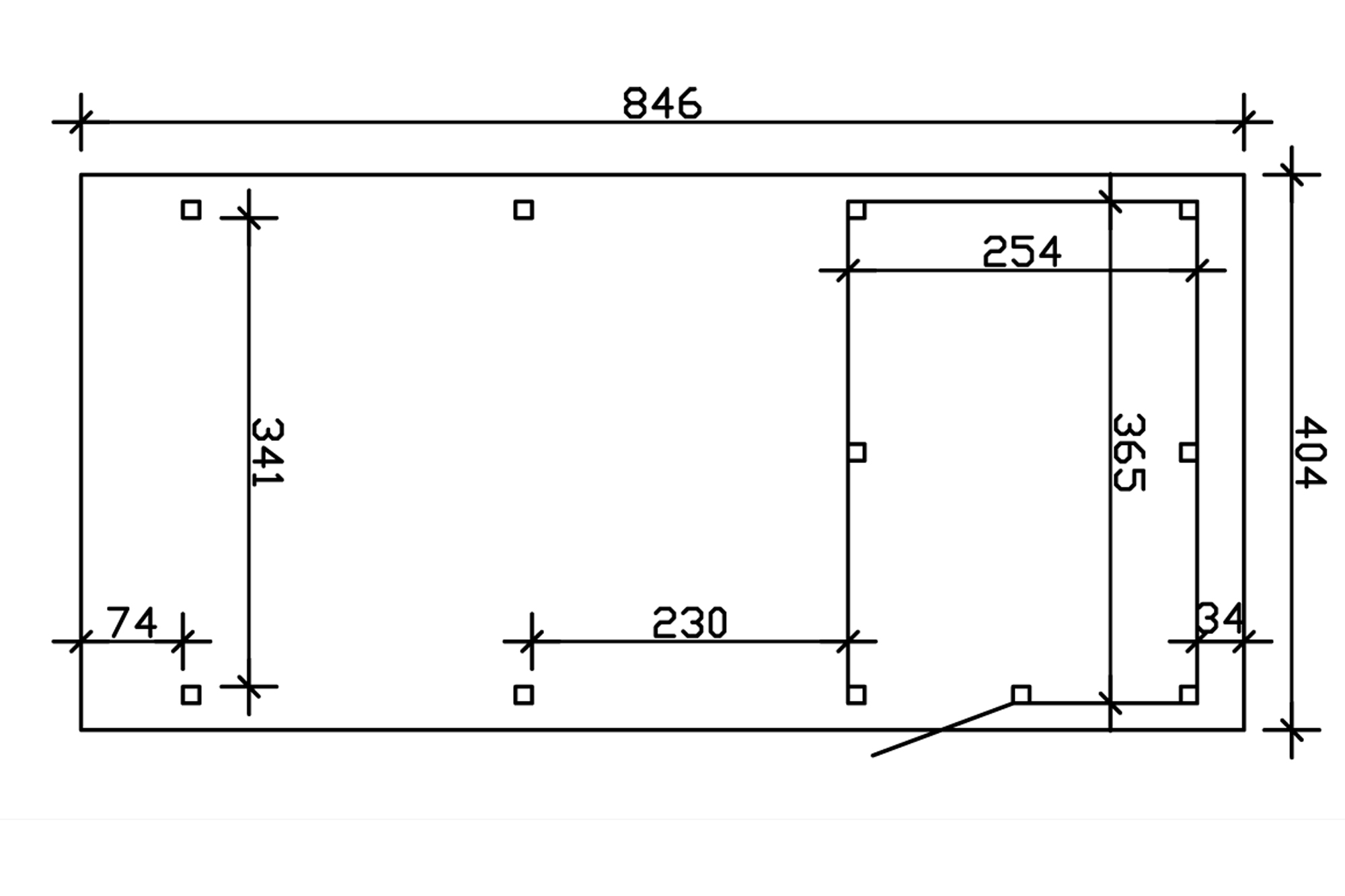 Grafik (Grundriss): Carport Emsland 404 x 846 cm mit Abstellraum
