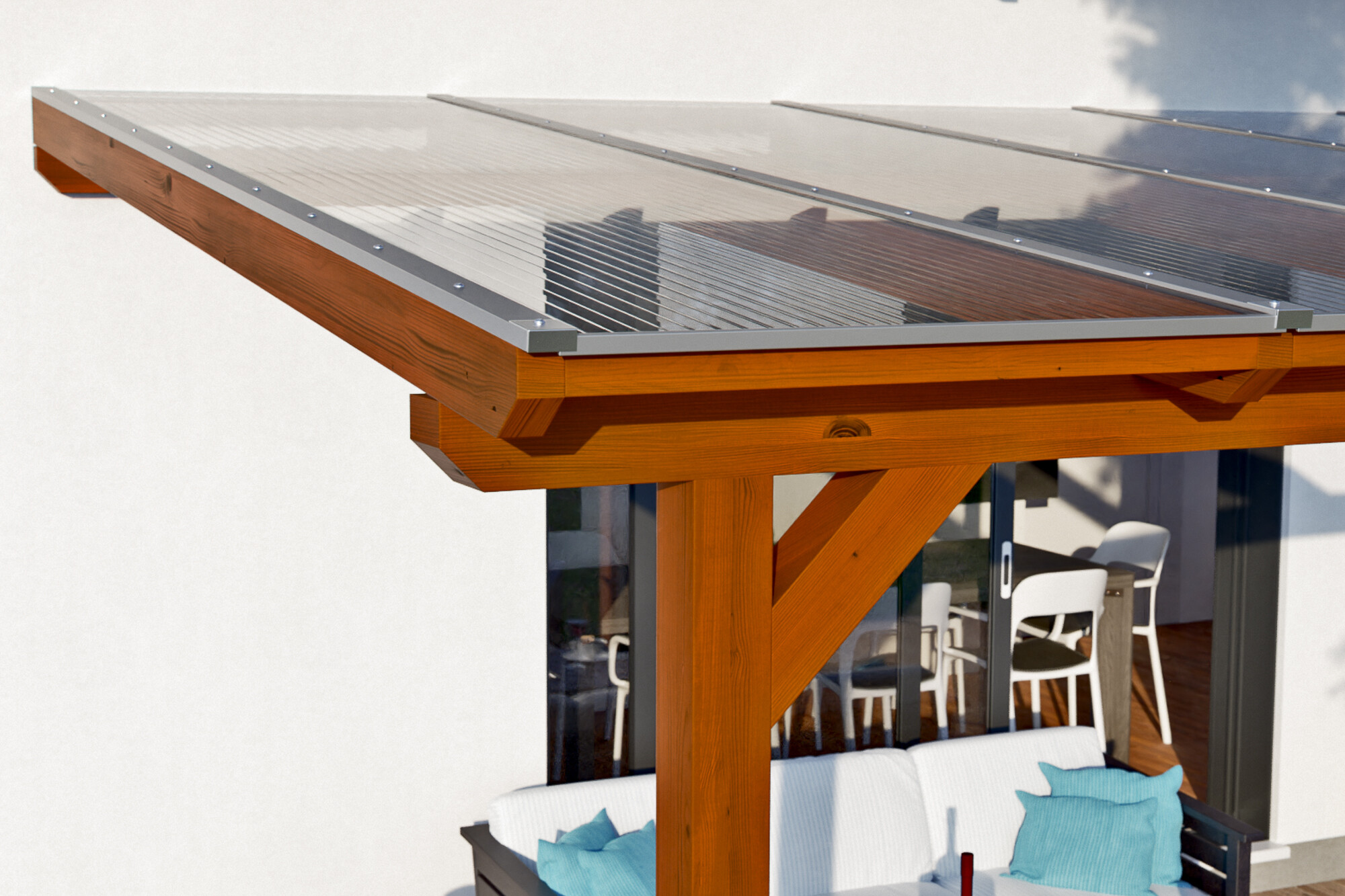 Terrace roof Bormio 648 x 300 cm, glulam, colour pre-treated walnut