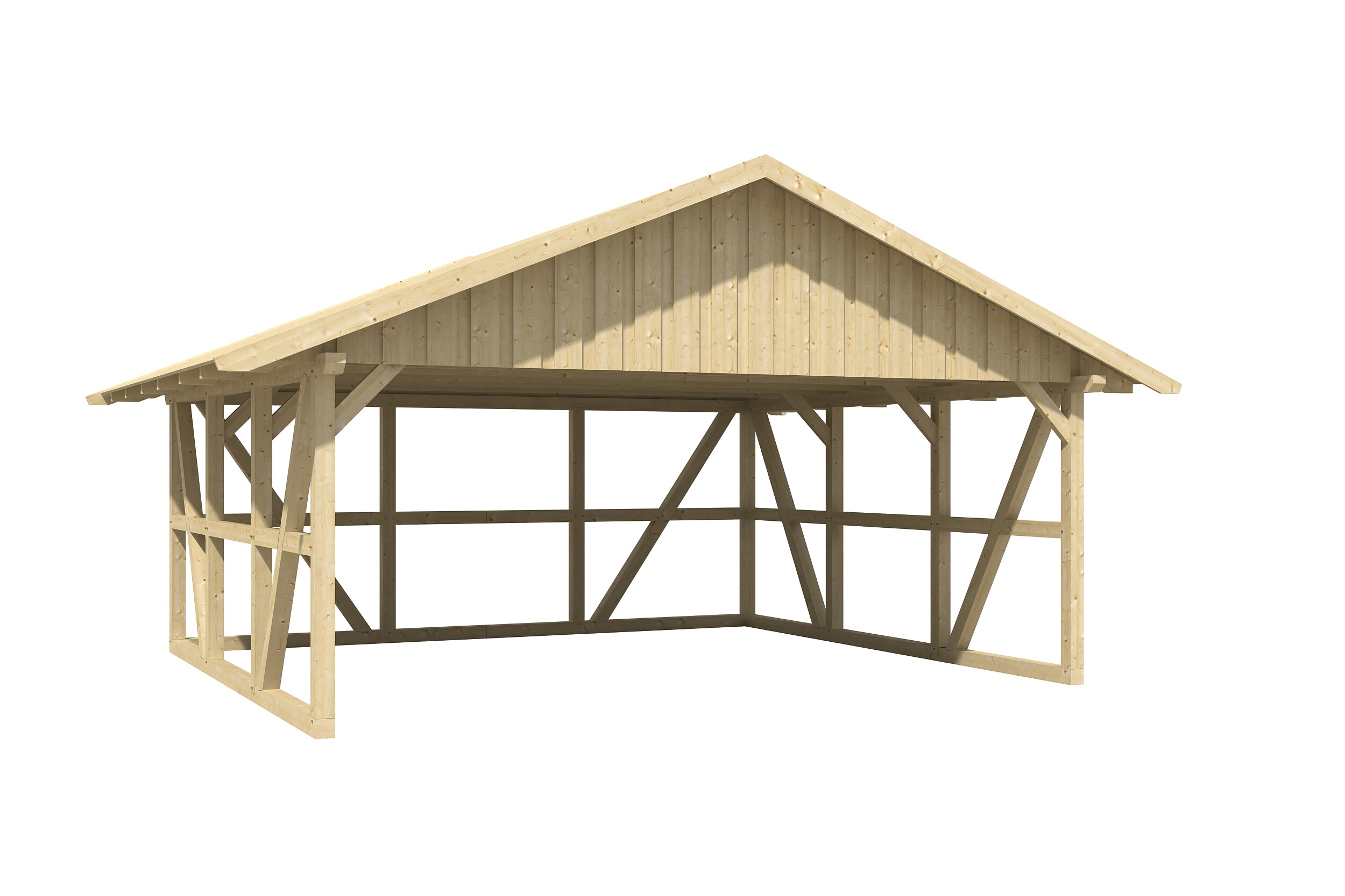 Carport Schwarzwald 684 x 600 cm mit Rückwand, natur, mit Dachschalung