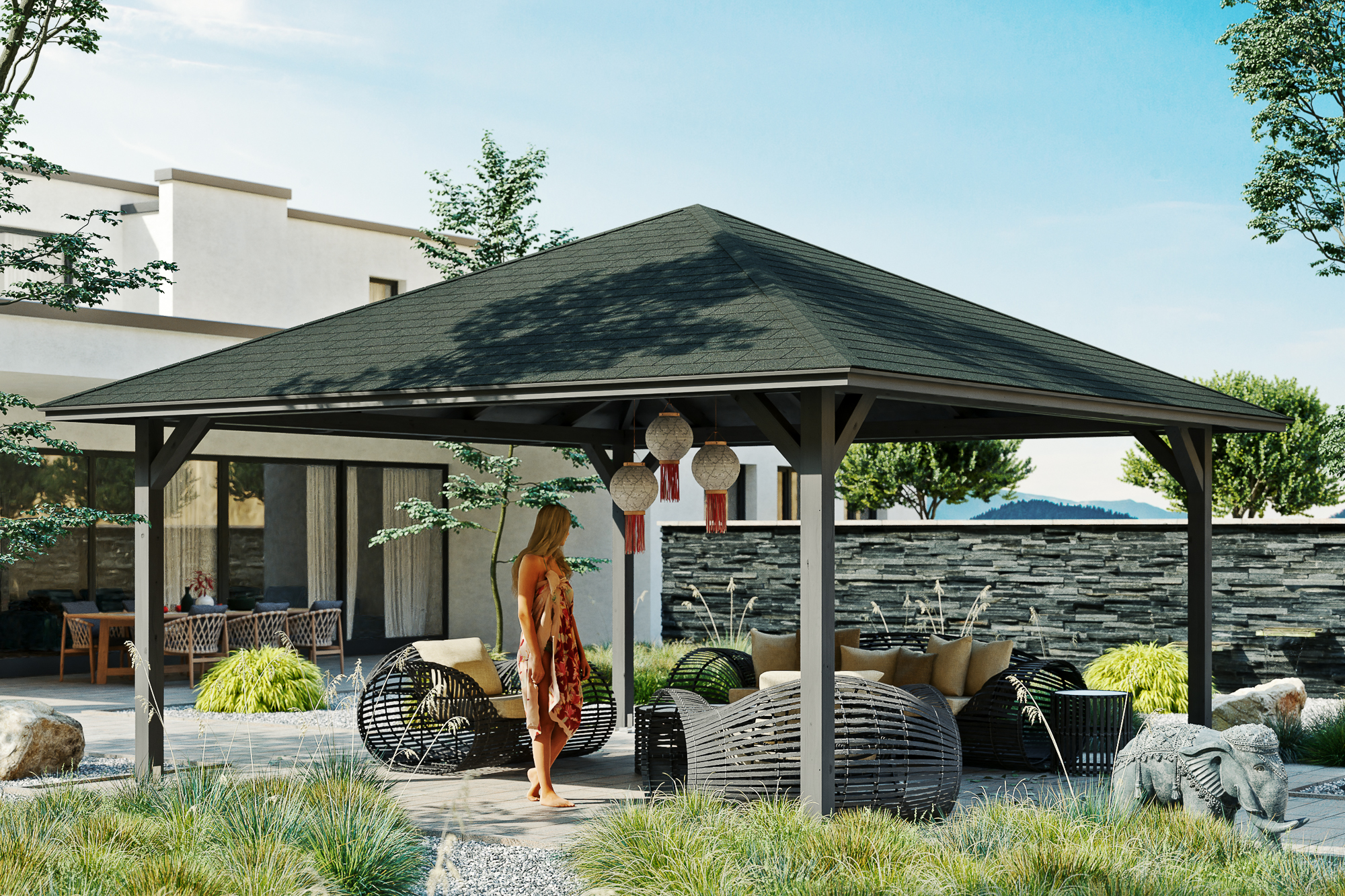 Gazebo Cannes 4, glulam, pre-treated slate-grey