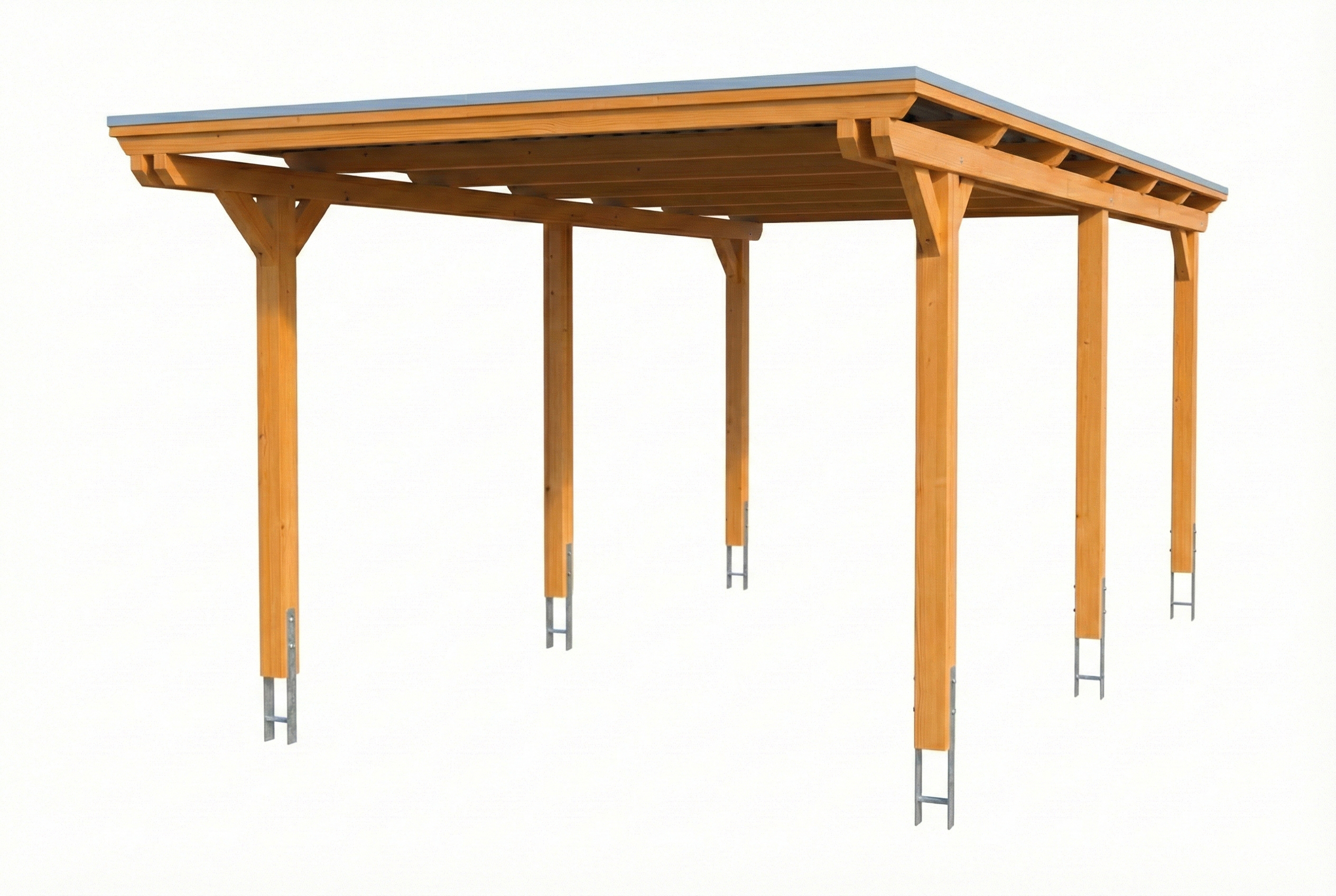 Carport Emsland 340 x 604 cm, stalen dakplaten met antiek condensvlies, licht eiken