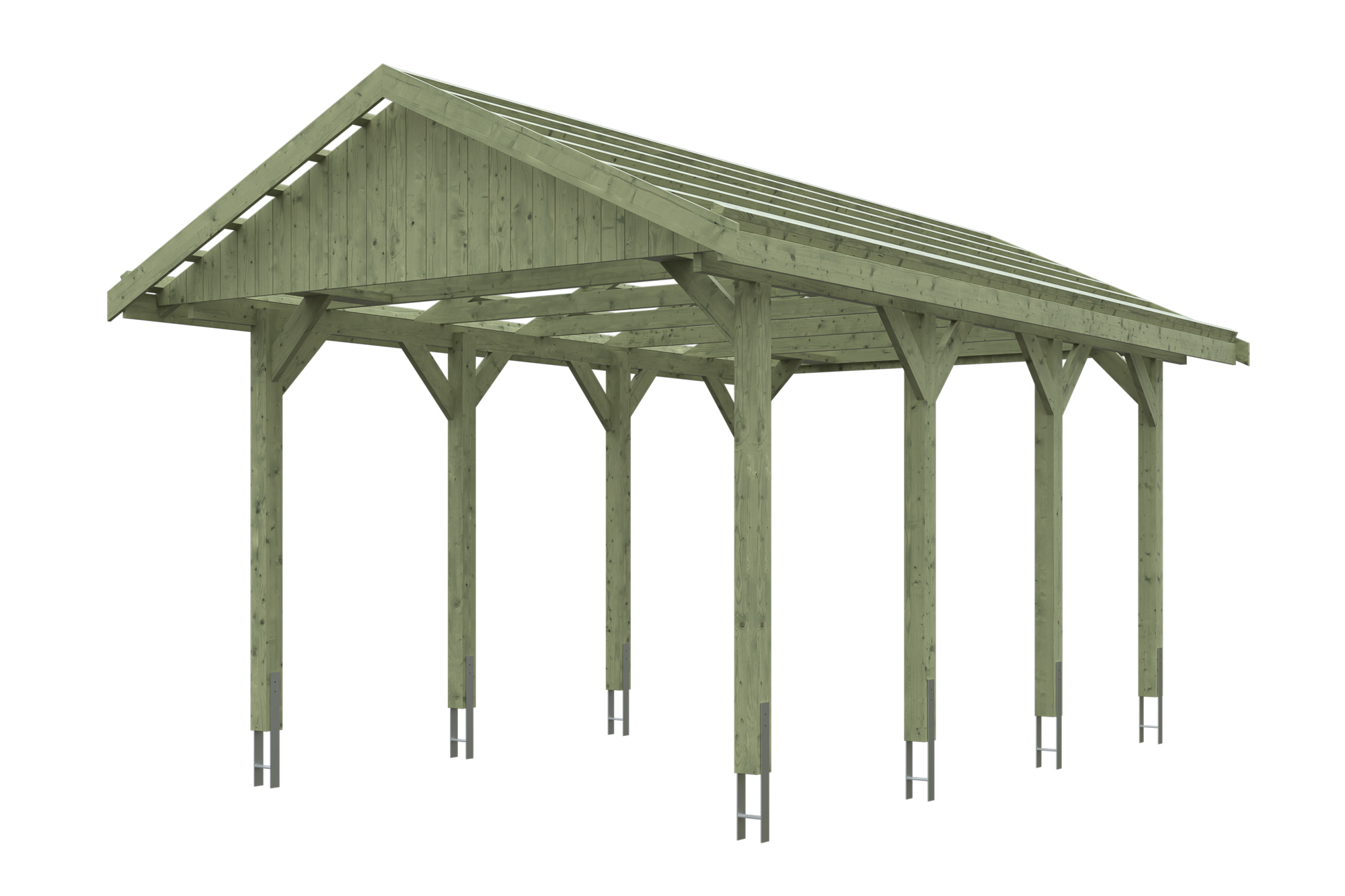 Produktbild: Carport Wallgau 380 x 600 cm, mit Dachlatten, grün imprägniert