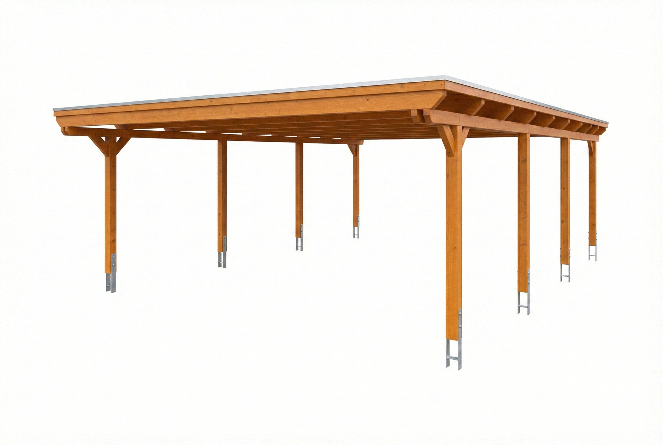 Carport Emsland 609 x 846 cm, stalen dakplaten met antiek condensvlies, licht eiken