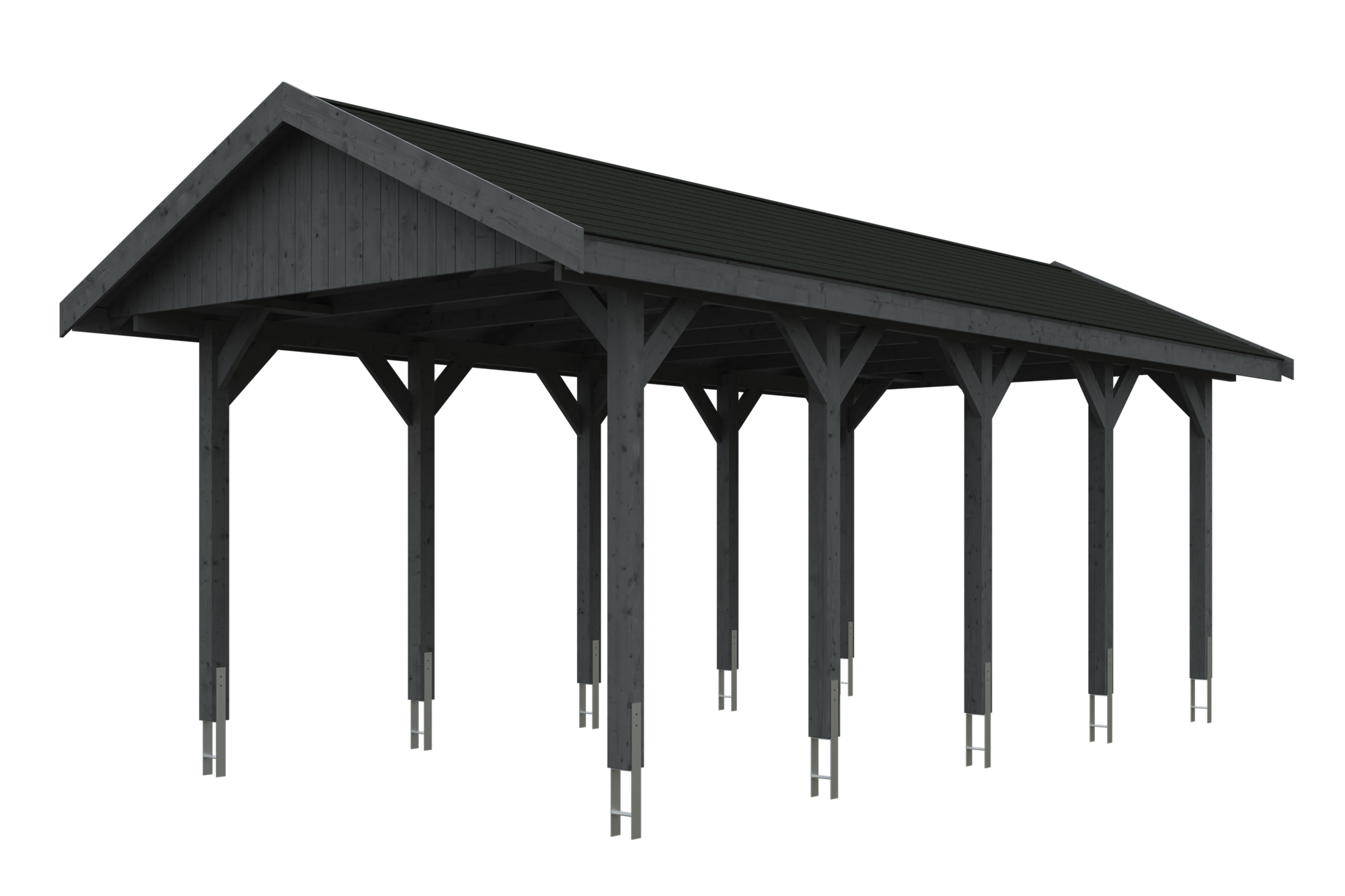 Produktbild: Carport Wallgau 380 x 750 cm, mit schwarzen Dachschindeln, farblich behandelt in schiefergrau