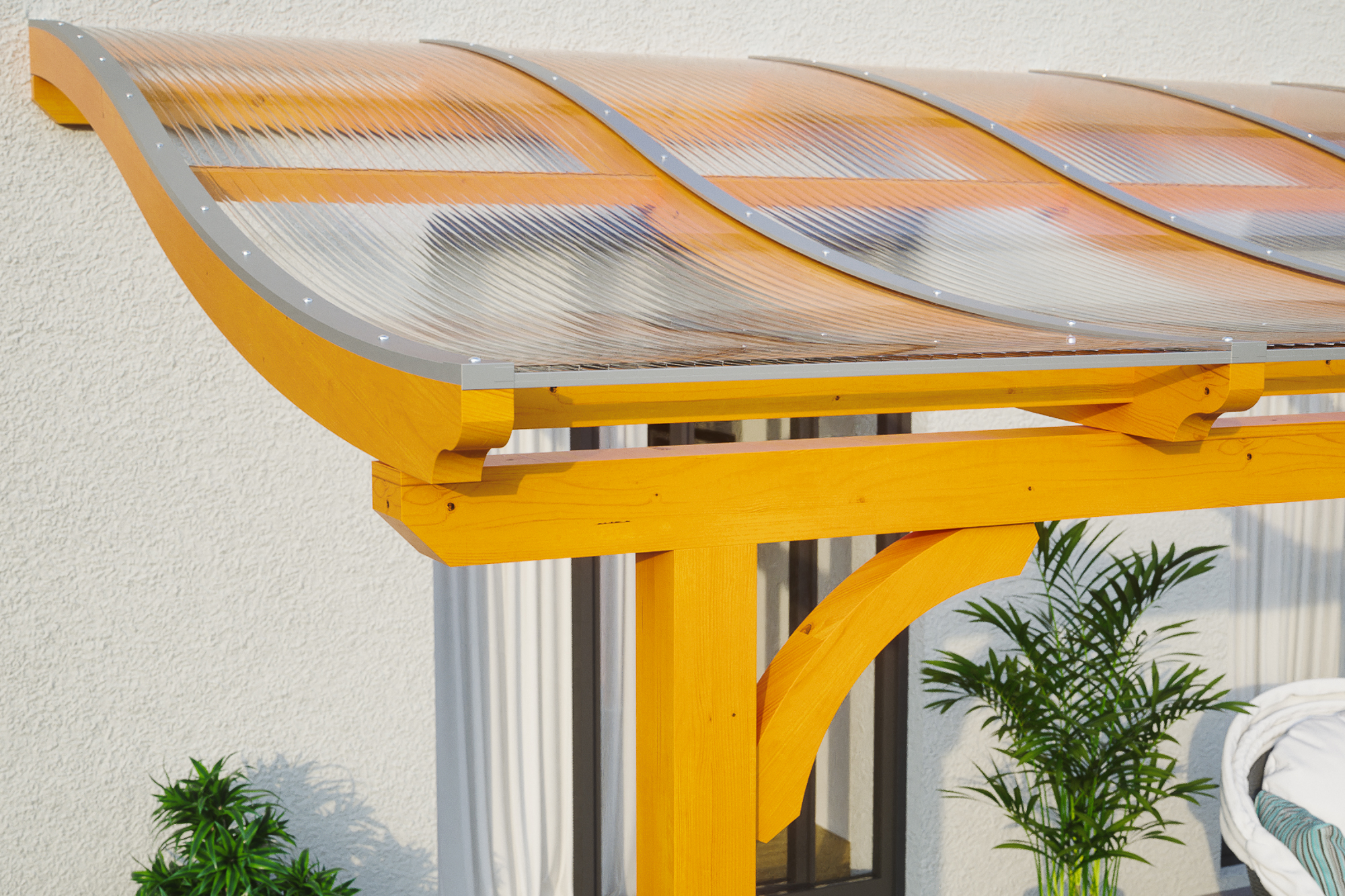 Terrasoverkapping Venezia 434 x 239 cm, gelamineerd hout, gelakt in licht eiken