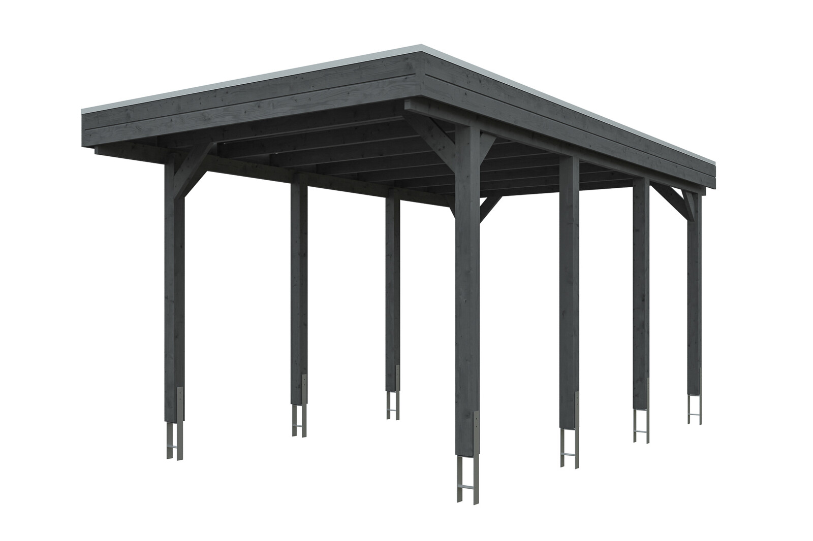 Carport Friesland 314 x 555 cm, gelakt in leigrijs, met dakbetimmering en EPDM-folie