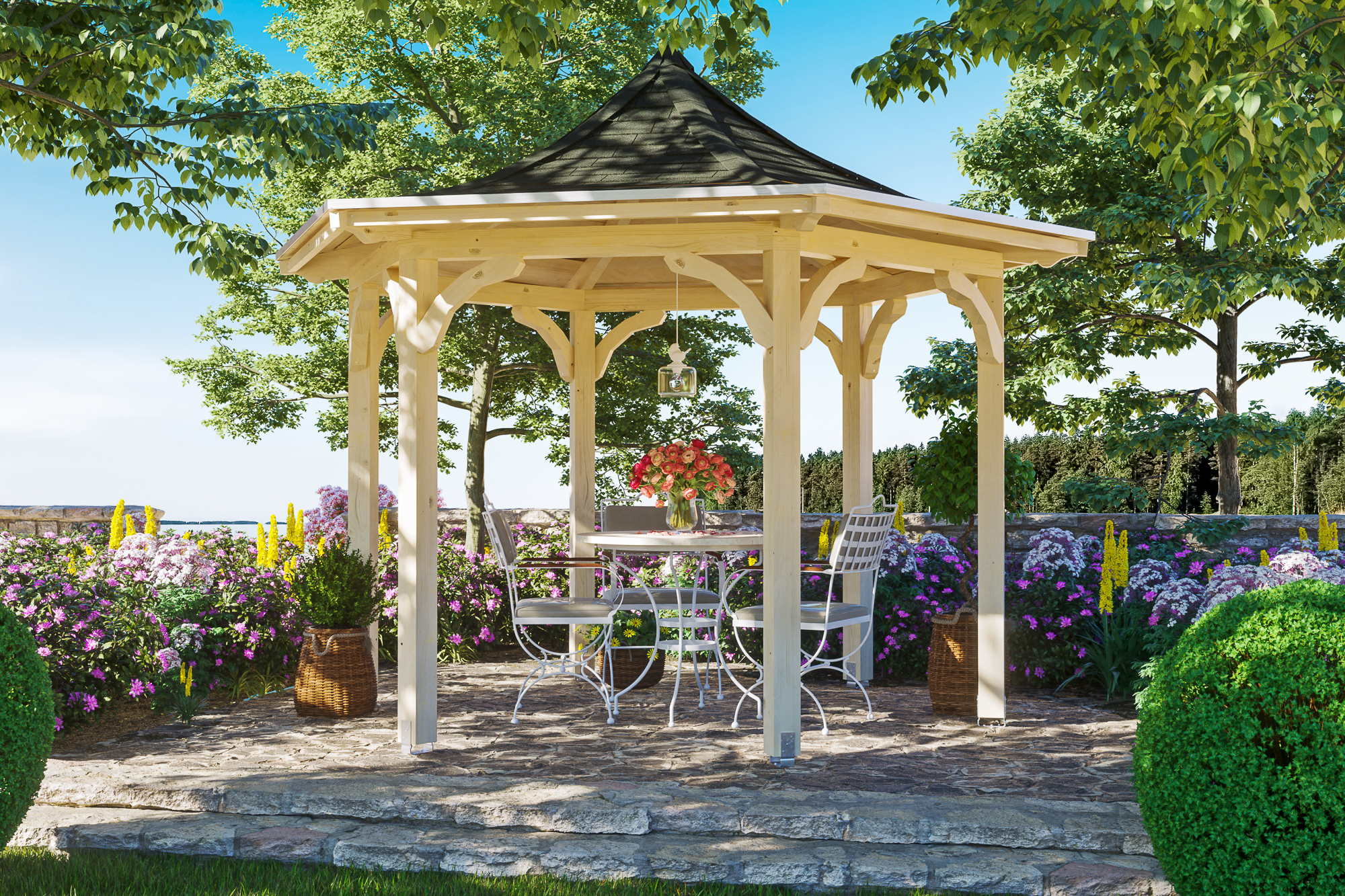 Pavillon Versailles, Leimholz | Natur | Ø 418 cm