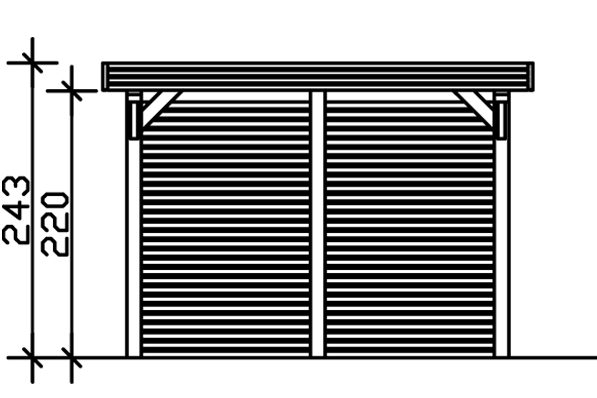 Grafik (Vorderansicht): Carport Spessart_355 cm Breite mit Abstellraum