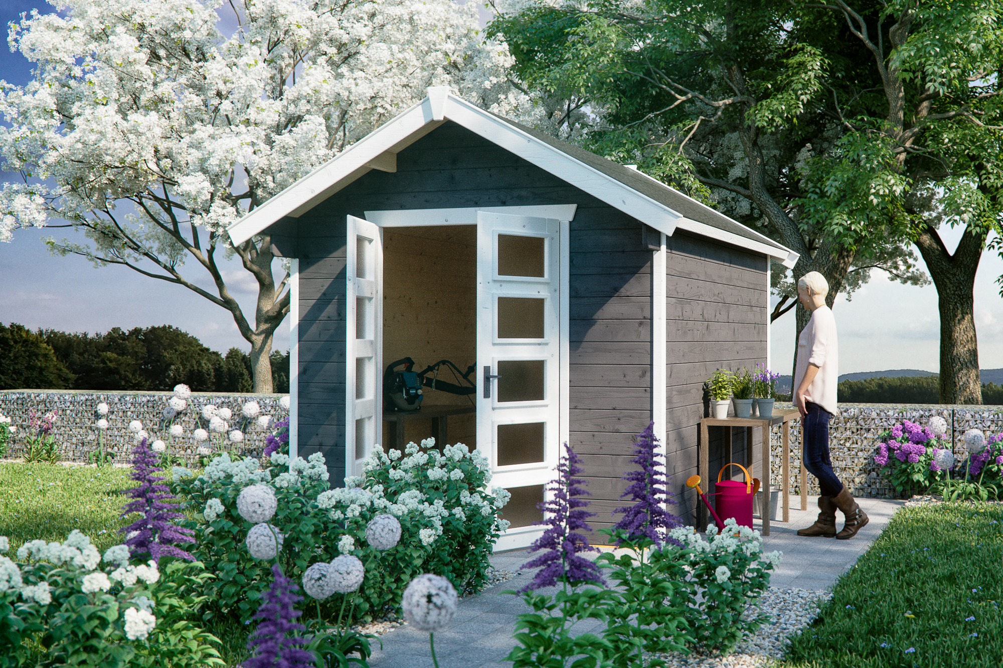 Abri de jardin HENGELO 250x300cm, 28mm, traitement coloré gris ardoise