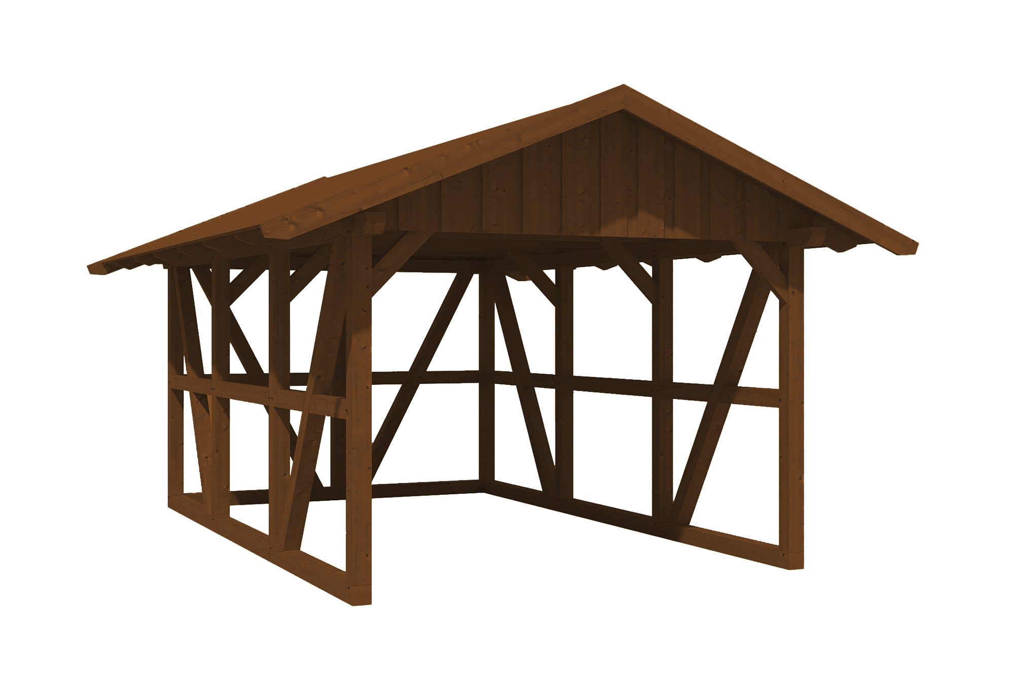 Produktbild: Carport Schwarzwald 424 x 600 cm mit Rückwand, mit Dachschalung, farblich behandelt in nussbaum