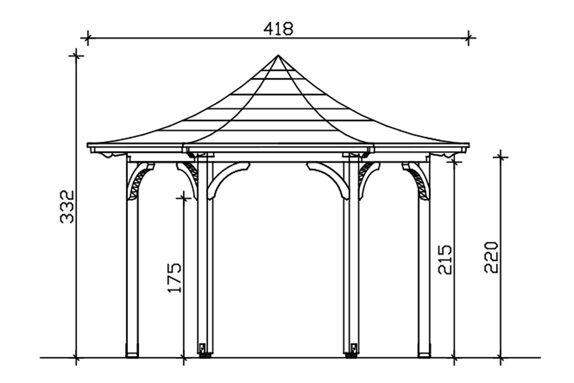 Gloriette VERSAILLES (ø 418cm) hexagonale, bois lamellé-collé, traitement coloré blanc