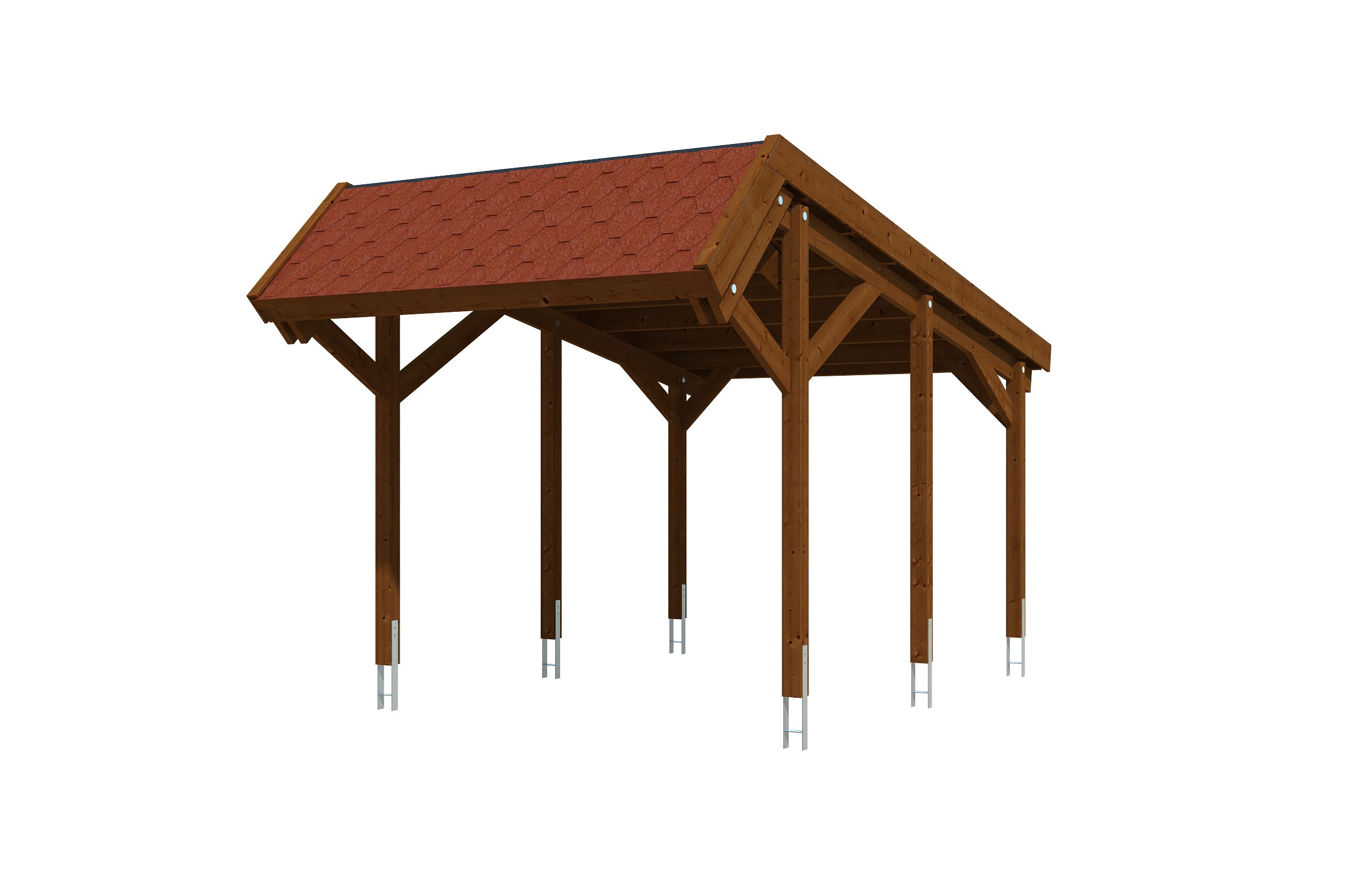 Produktbild: Carport Harz 321 x 560 cm, farblich behandelt in nussbaum, mit roten Dachschindeln