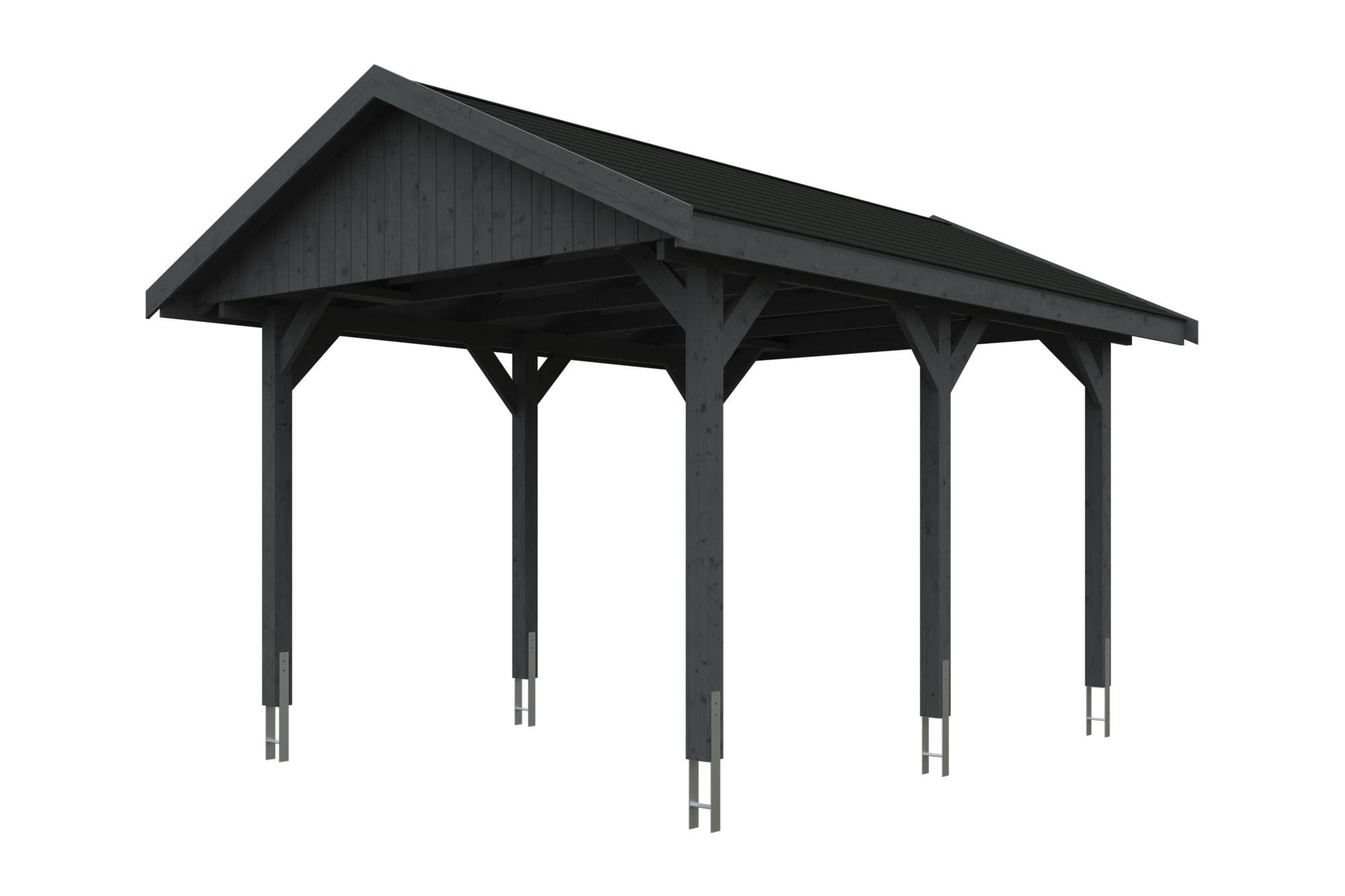 Produktbild: Carport Wallgau 380 x 500 cm, mit schwarzen Dachschindeln, farblich behandelt in schiefergrau