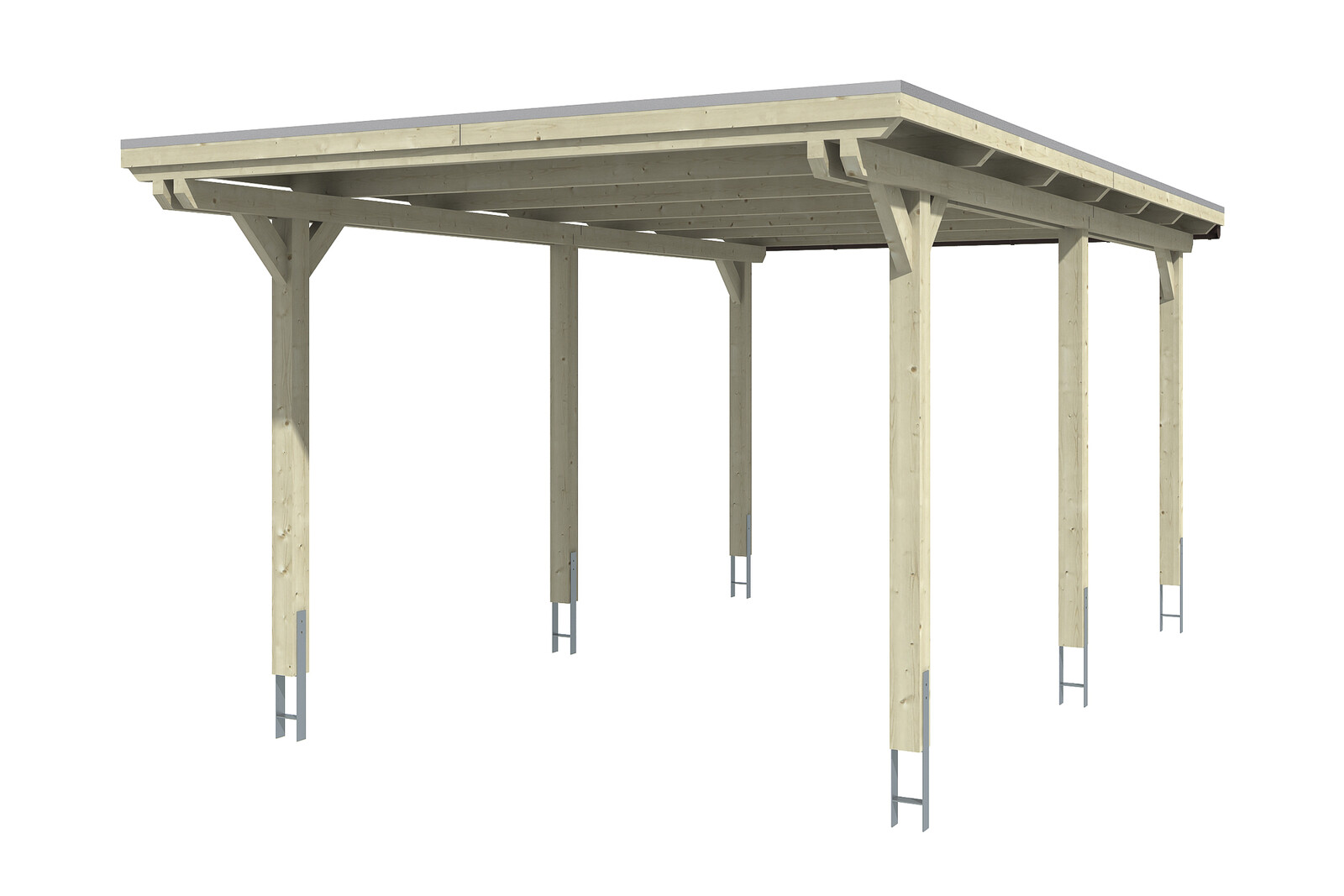 Carport EMSLAND 354x604cm, avec panneaux de toit en aluminium, bois lamellé-collé, non traité