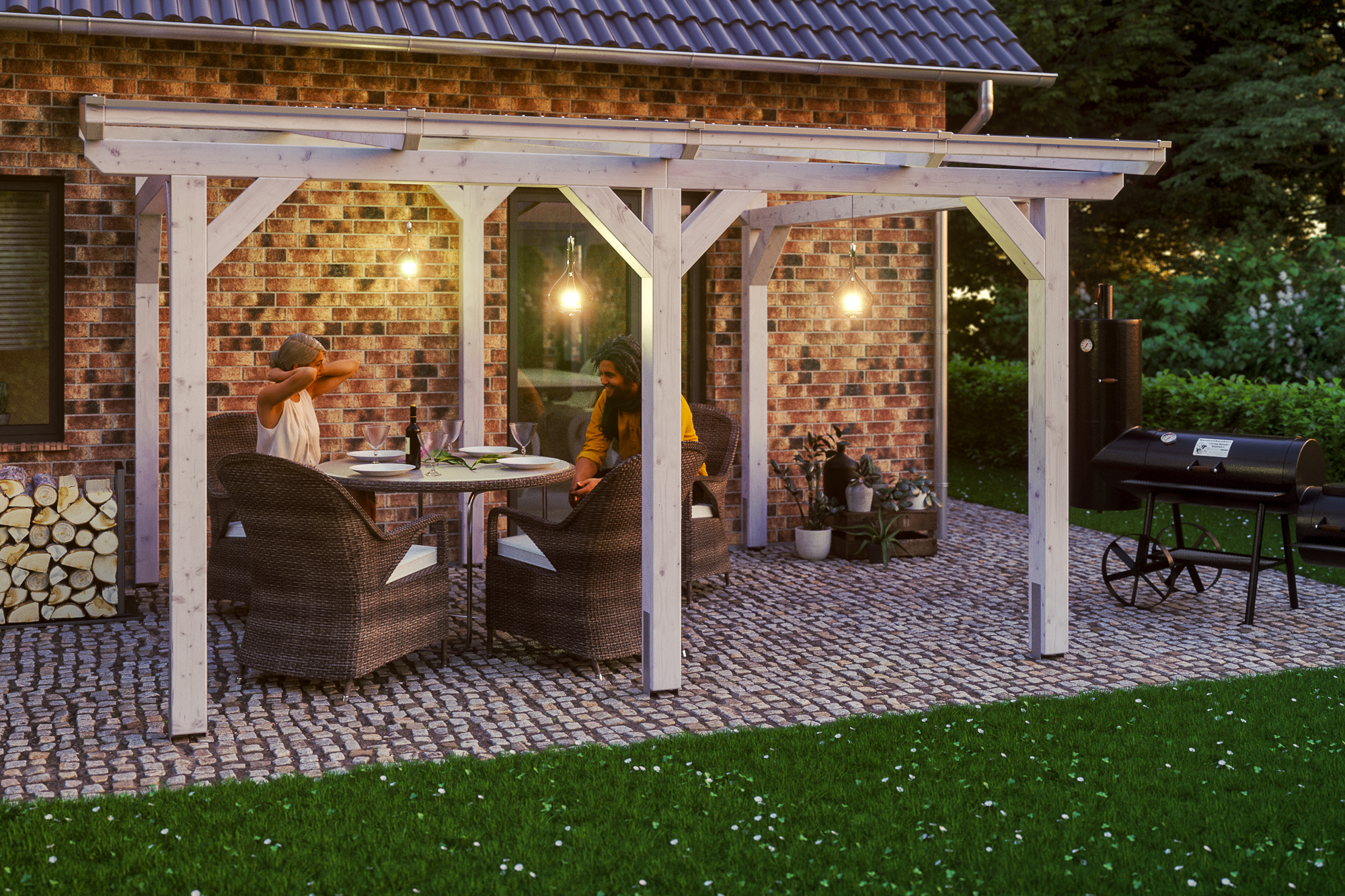 Ambientebild: Terrassenüberdachung Siena, Breite 434 cm, farblich behandelt in weiß