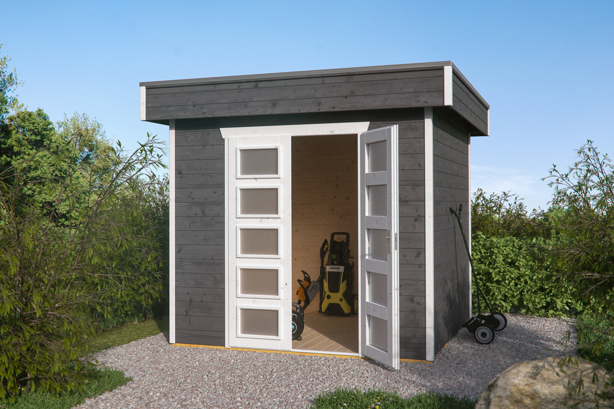 Tuinhuis Venlo 1, 28mm 250 x 250 cm, leigrijs