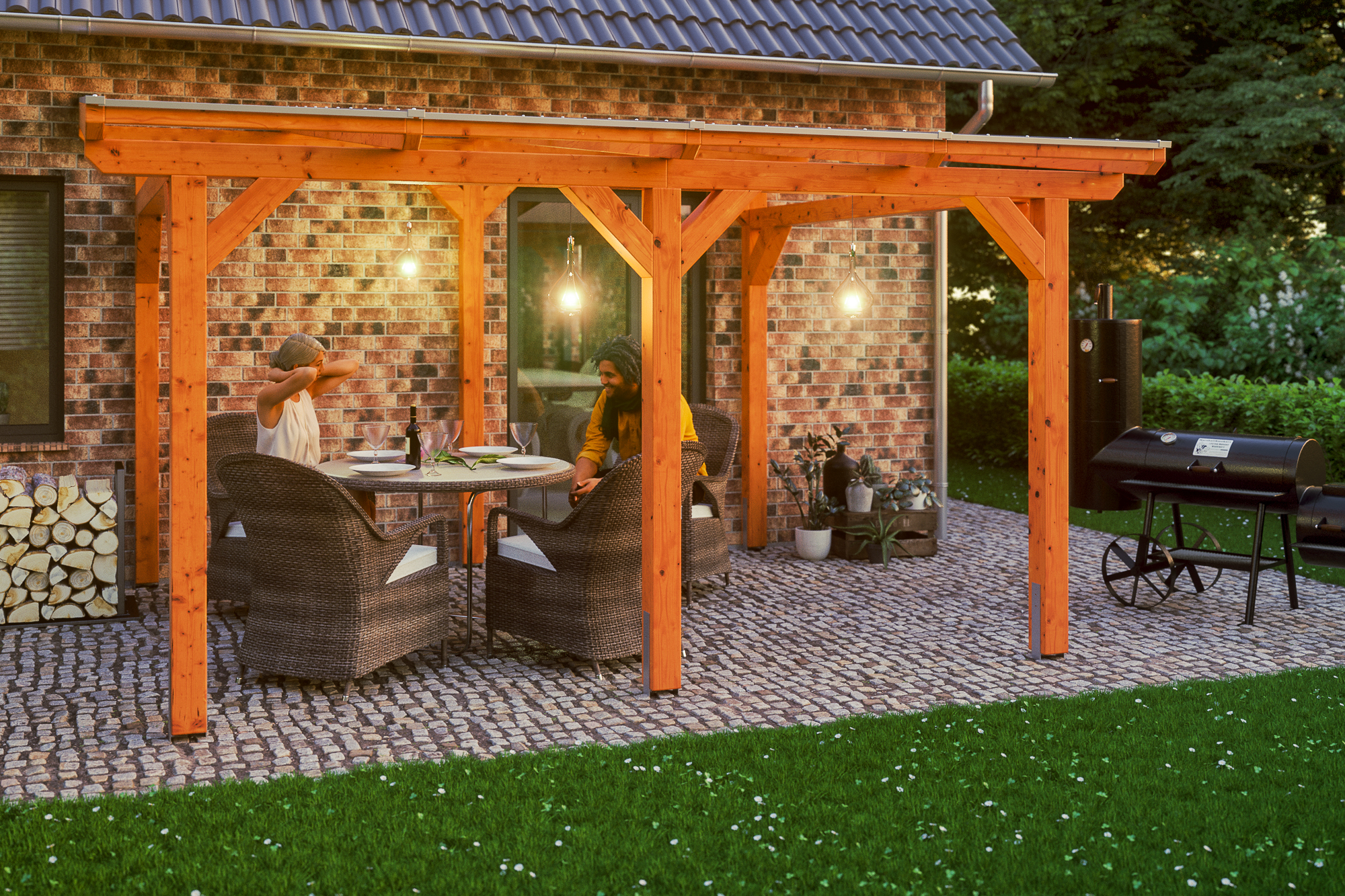 Terrace roof Siena 434 x 300 cm, glulam, colour pre-treated light oak