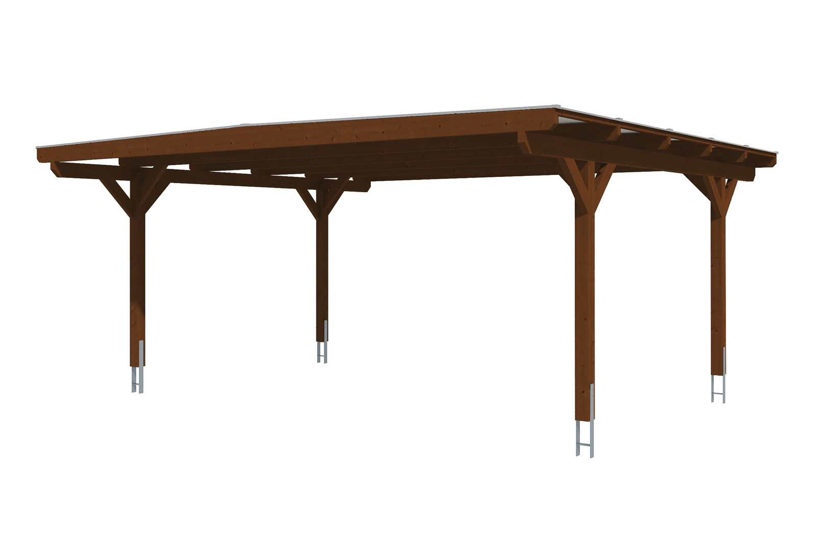 Carport ODENWALD 640x541cm, bois lamellé-collé, traitement coloré noyer