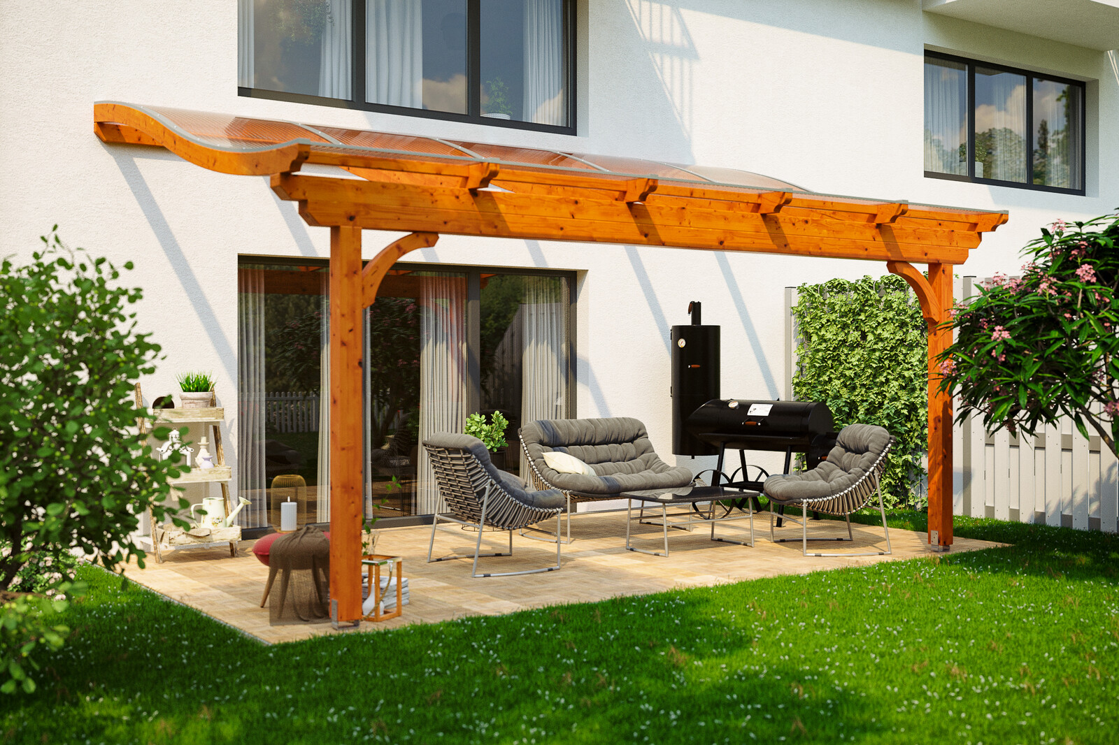 Terrassenüberdachung Verona 541 x 239 cm, Leimholz, eiche hell
