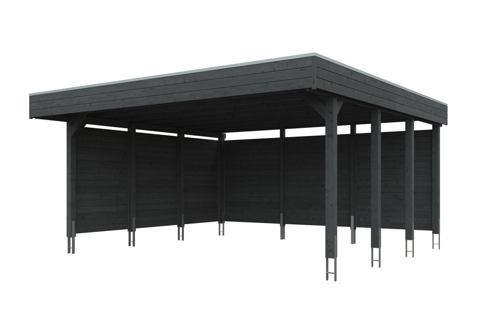 Carport Friesland Set 3 557 x 555 cm, met zij- en achterwand, gelakt in leigrijs, met Aluminium dakplaten