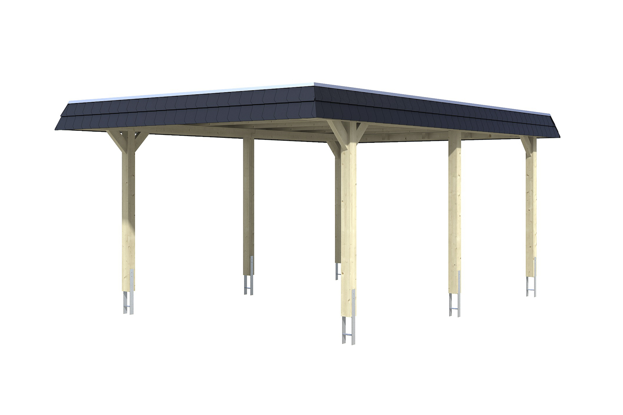 Carport Wendland 409 x 628 cm with aluminium roof, black fascia