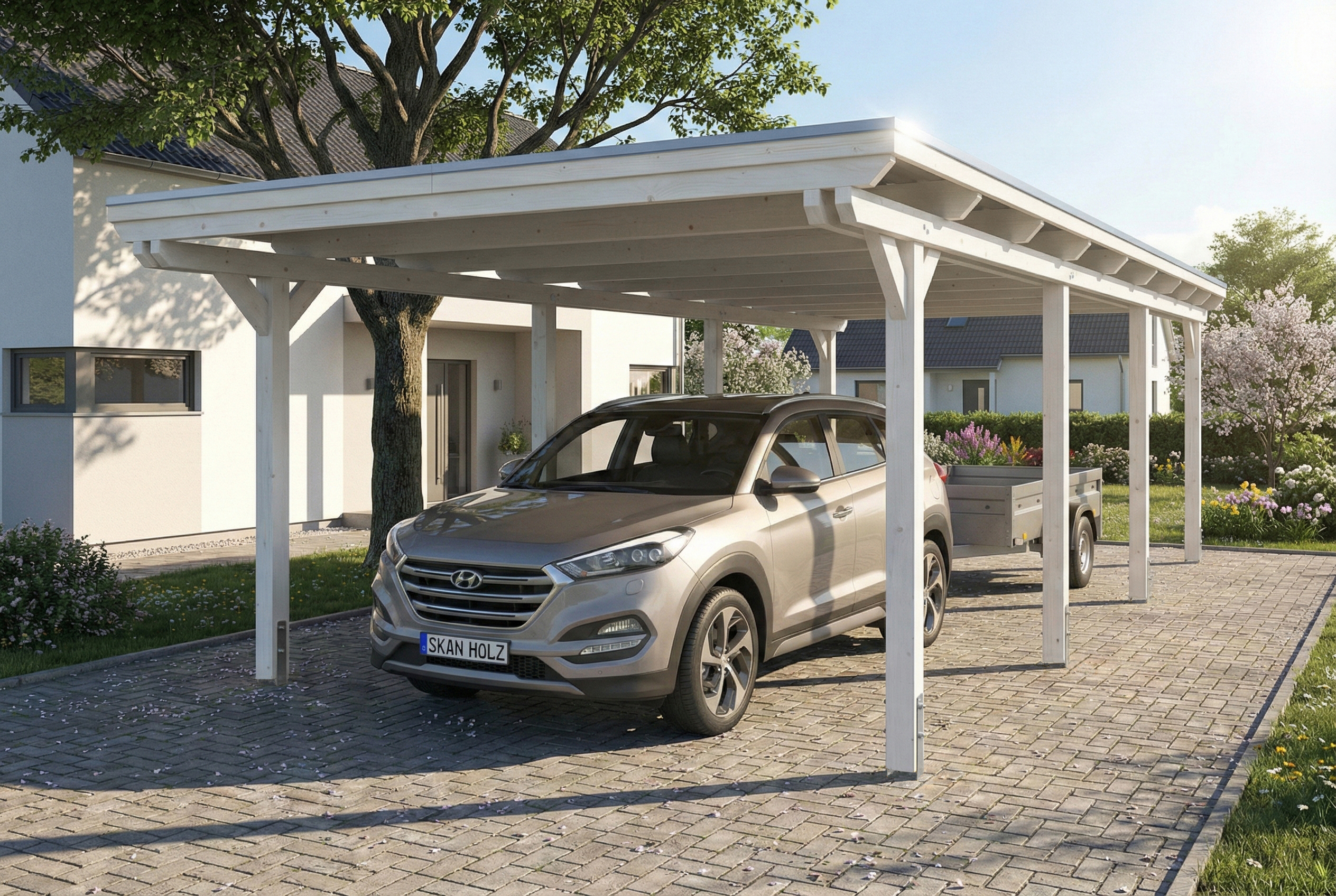 Carport Emsland 402 x 846 cm, stalen dakplaten met anticondensvlies, wit