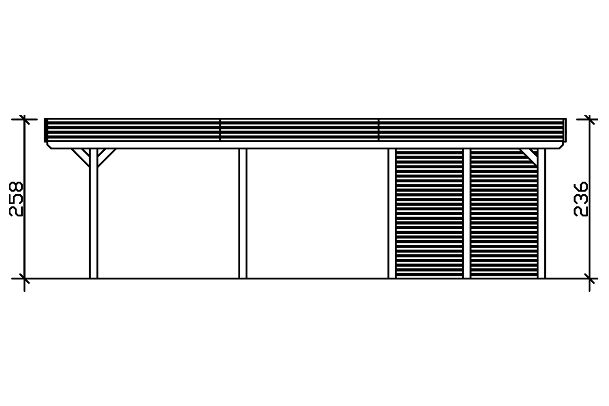 Grafik (Schnitt): Carport Spessart 611 x 846 cm mit Abstellraum