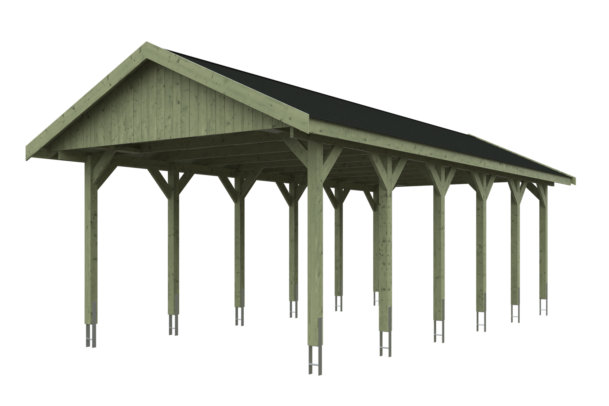 Produktbild: Carport Wallgau 430 x 900 cm, mit schwarzen Dachschindeln, grün imprägniert