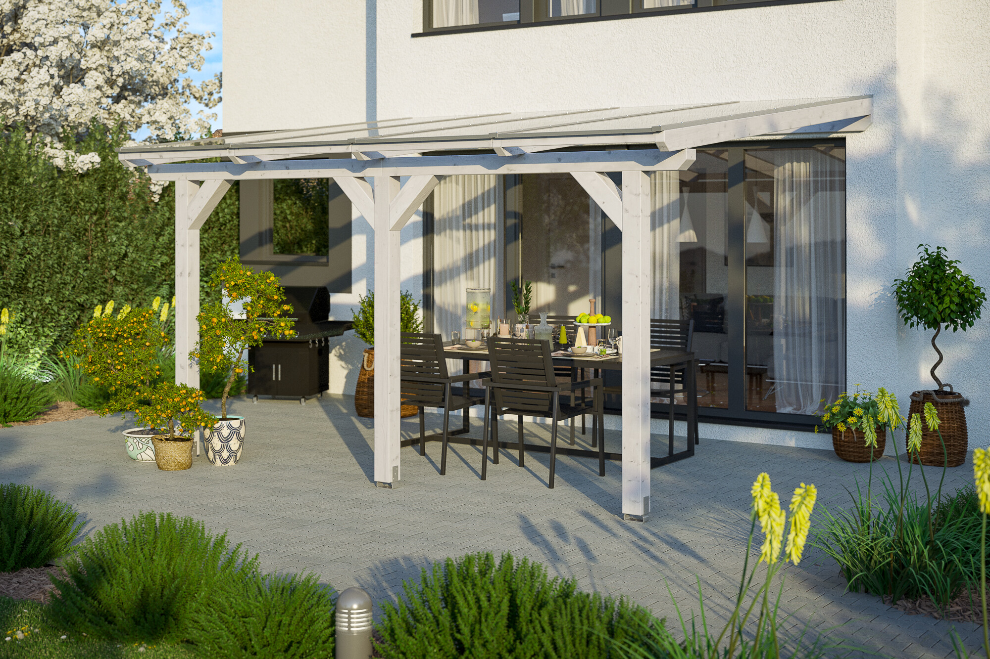 Terrassenüberdachung Andria 434 x 300 cm, Leimholz, weiß