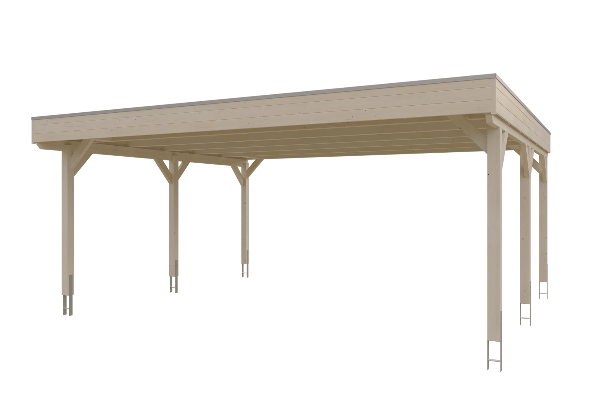 Carport Grunewald 622 x 554 cm met dakbetimmering en EPDM-folie, onbehandeld