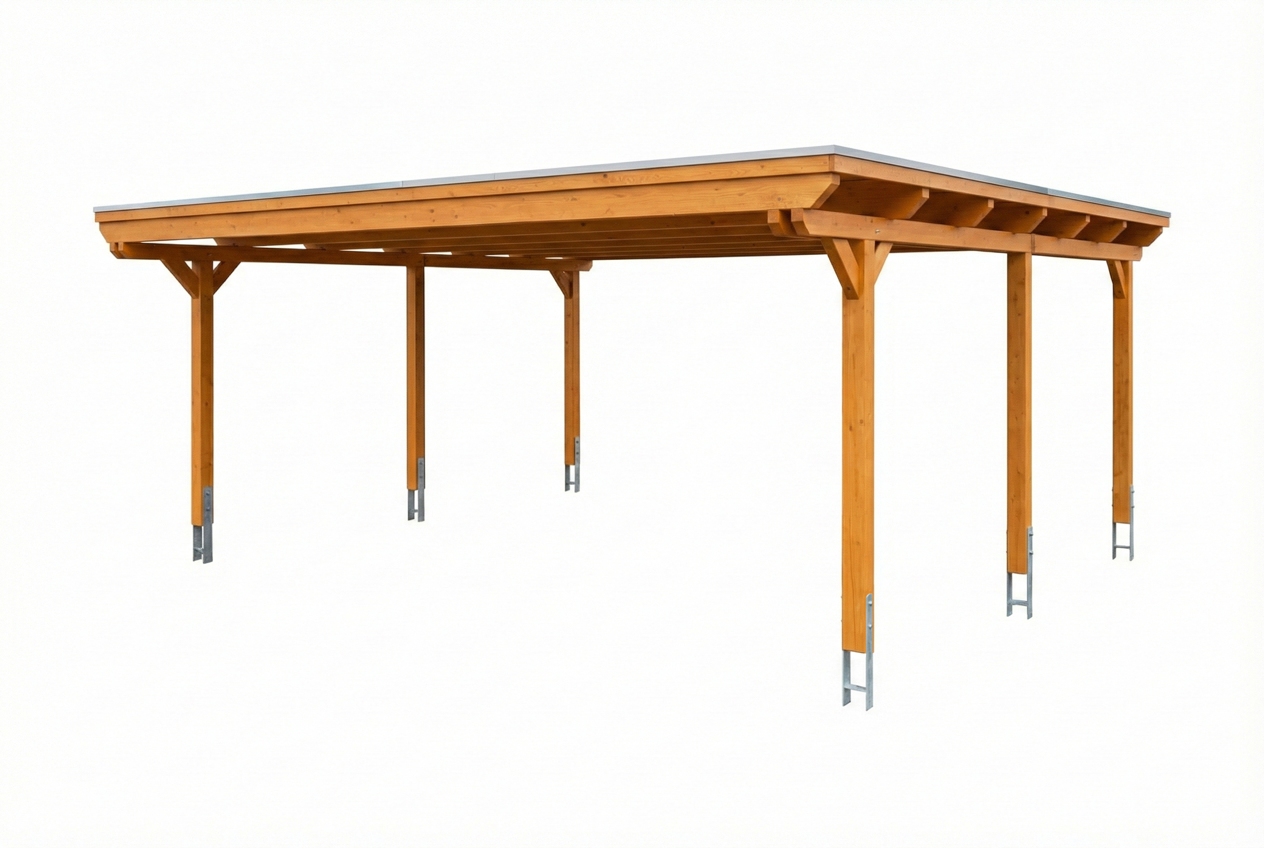 Carport Emsland 609 x 604 cm, stalen dakplaten met antiek condensvlies, licht eiken