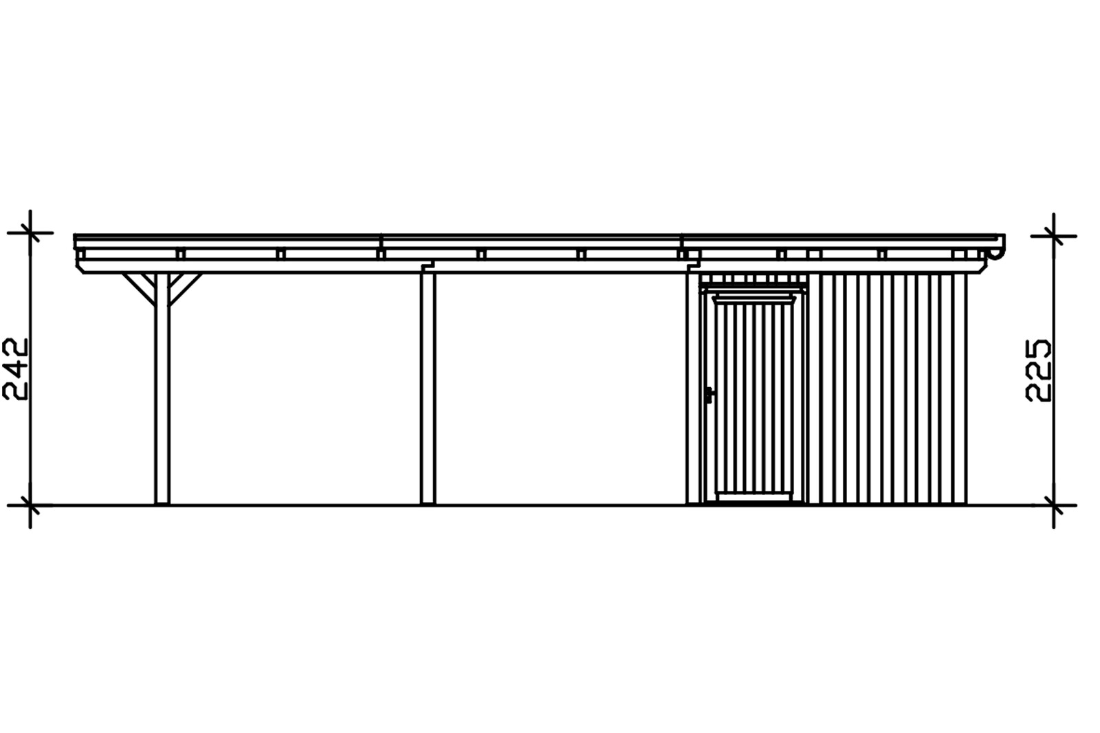 Carport Emsland 404 x 846 cm mit EPDM-Dach, mit Abstellraum, eiche hell